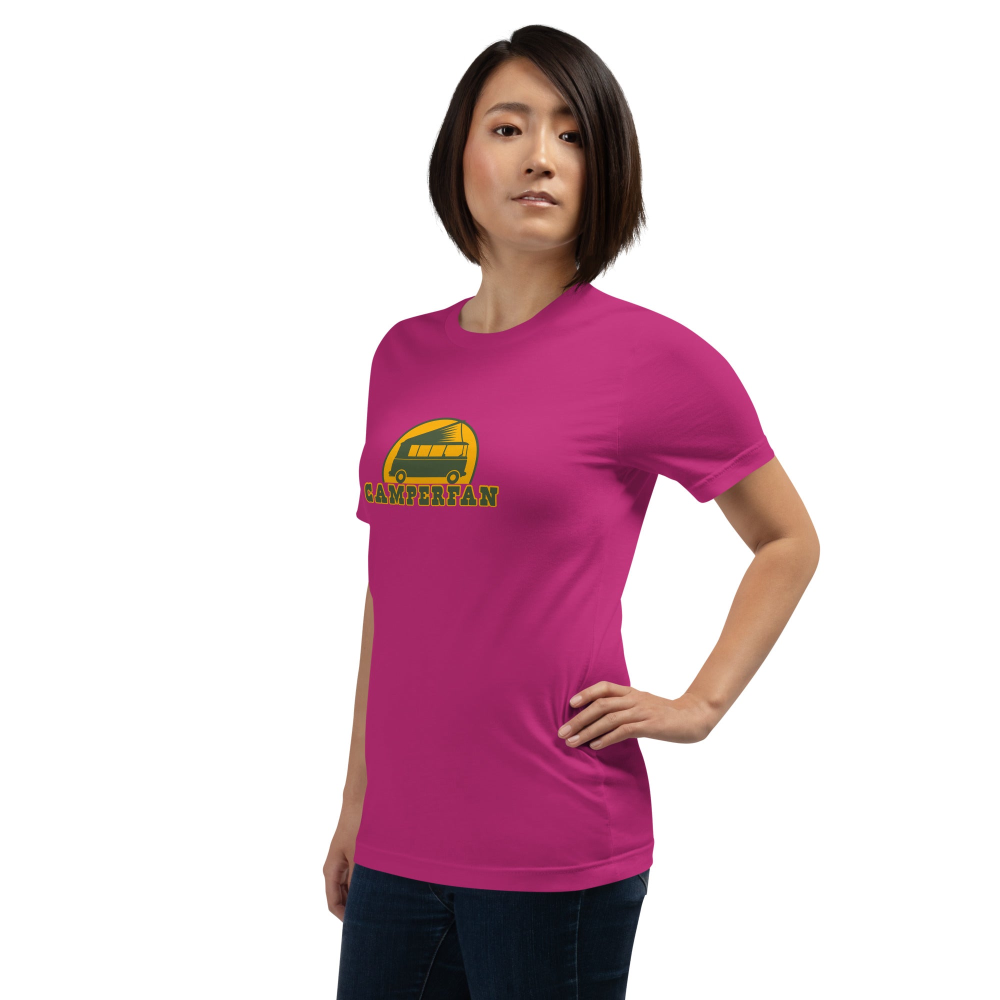 Unisex cotton t-shirt Camperfan on bright colors