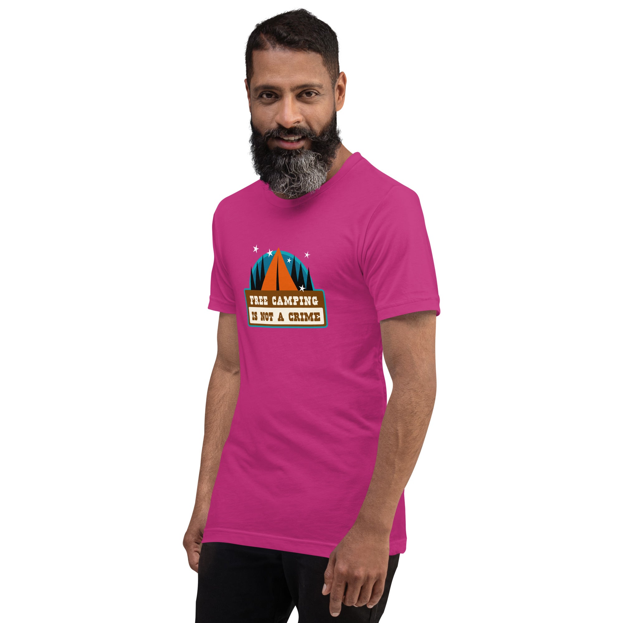 Unisex cotton t-shirt Free Camping is not a Crime on bright colors