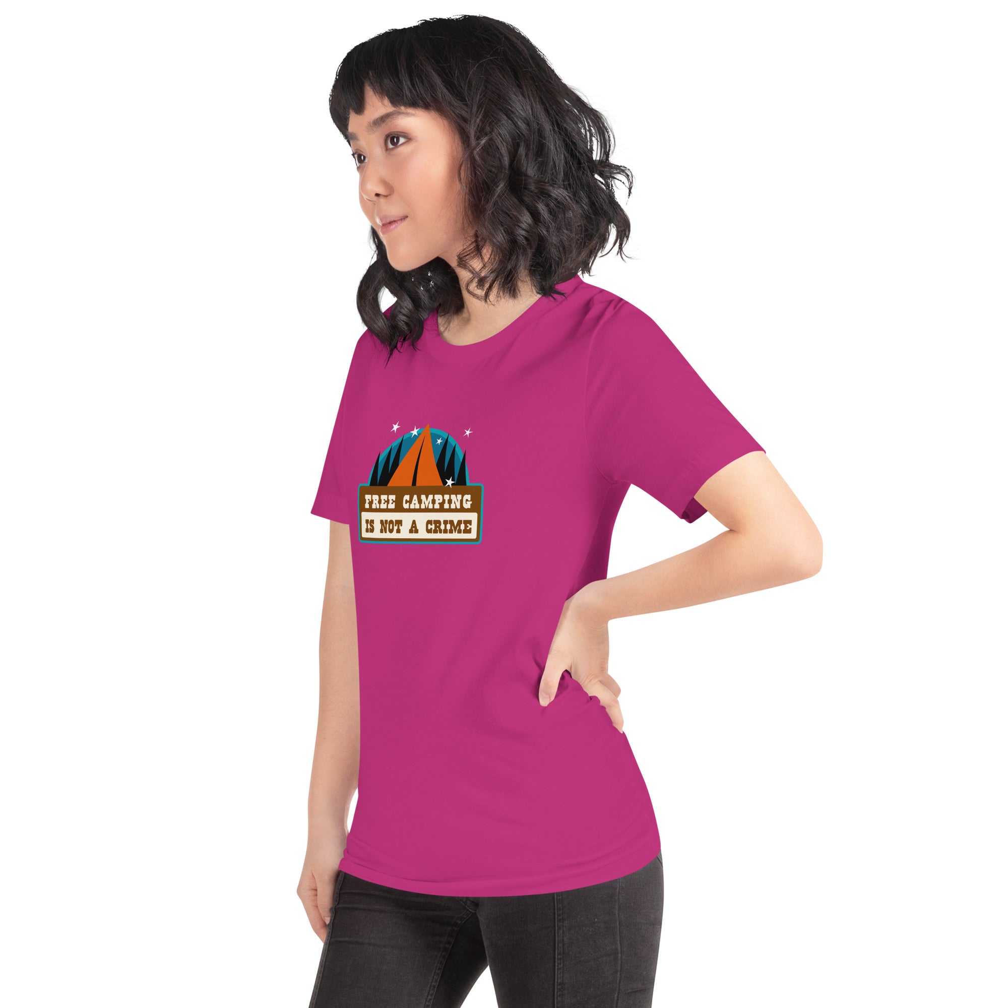 Unisex cotton t-shirt Free Camping is not a Crime on bright colors