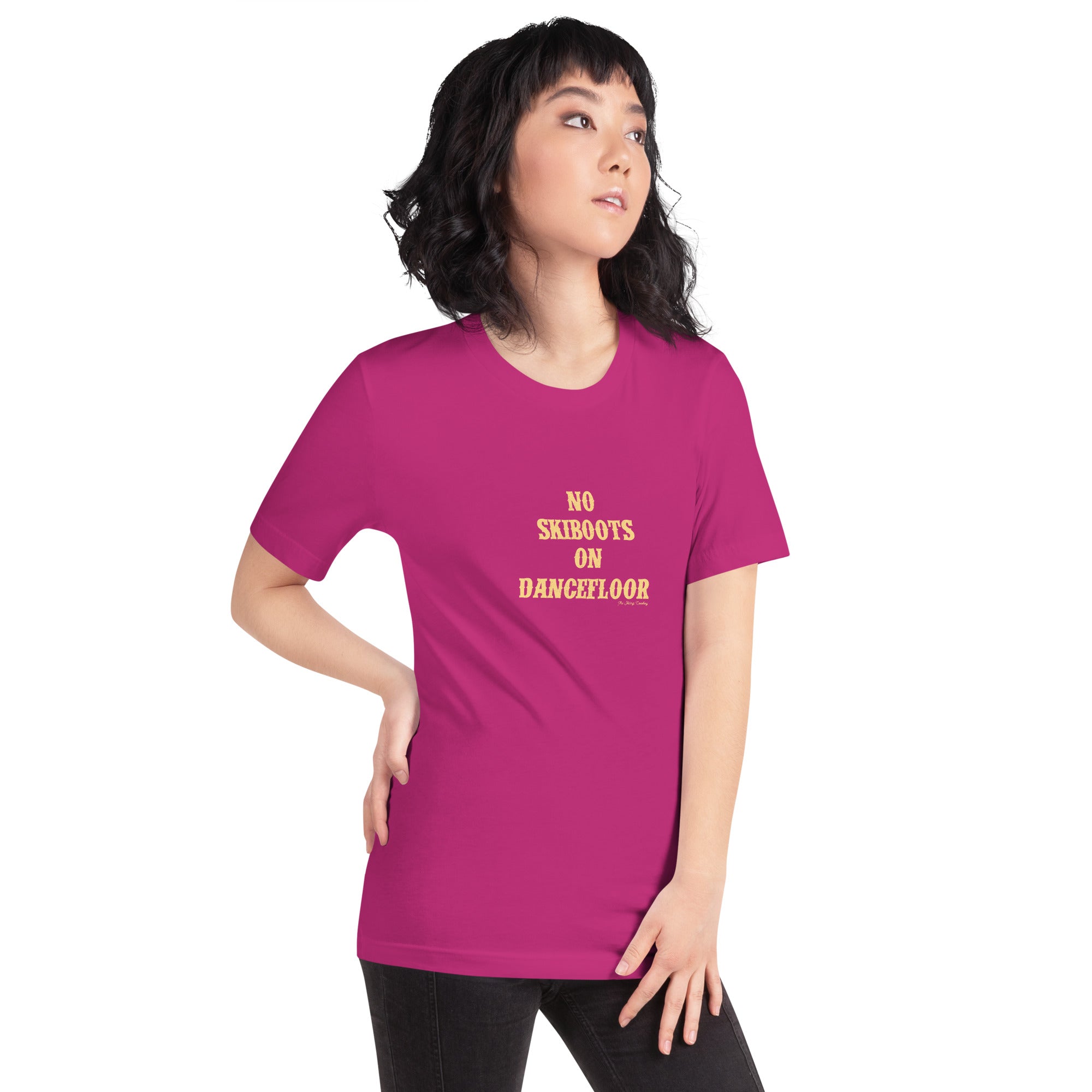 Unisex t-shirt No Skiboots on Dancefloor on bright colors