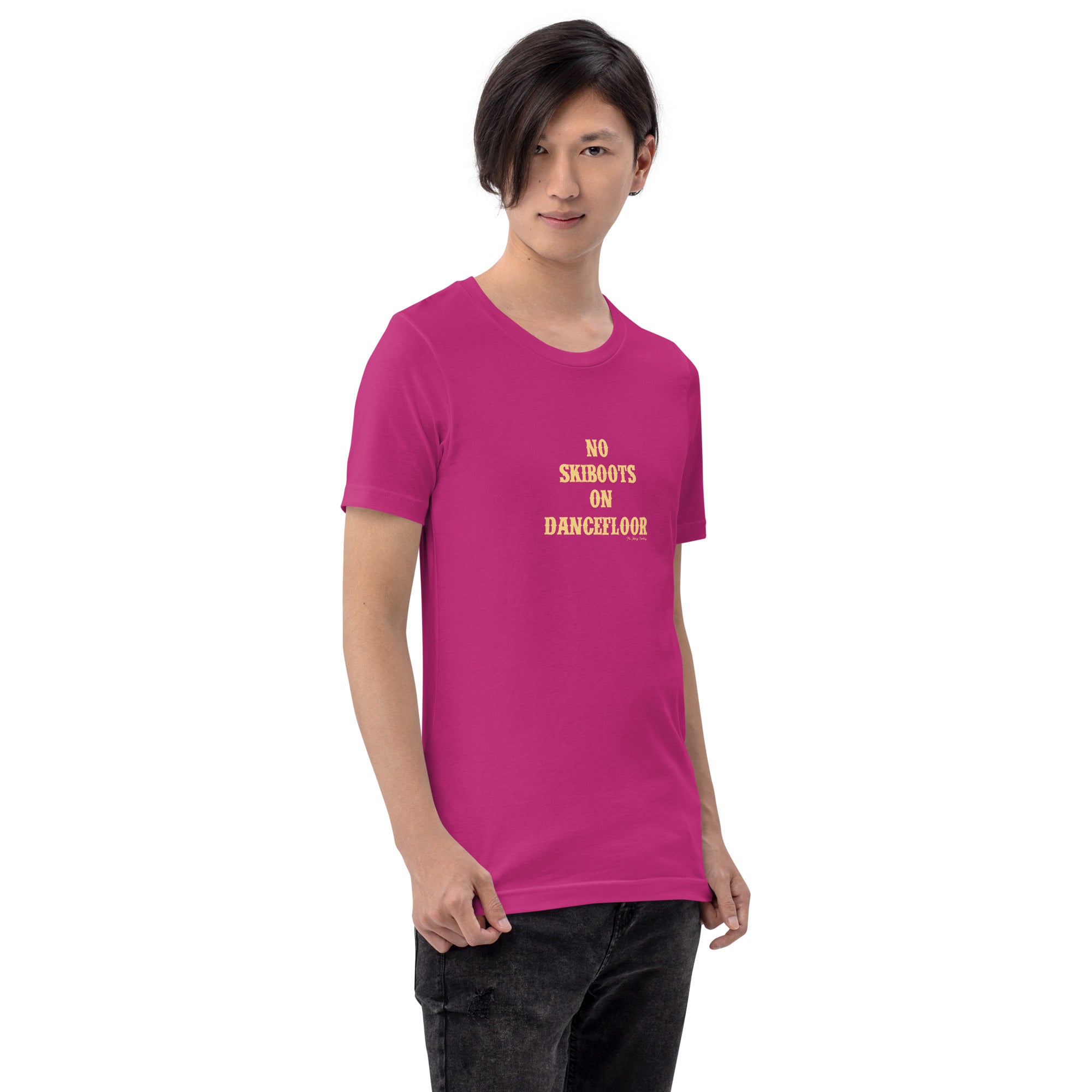 Unisex t-shirt No Skiboots on Dancefloor on bright colors