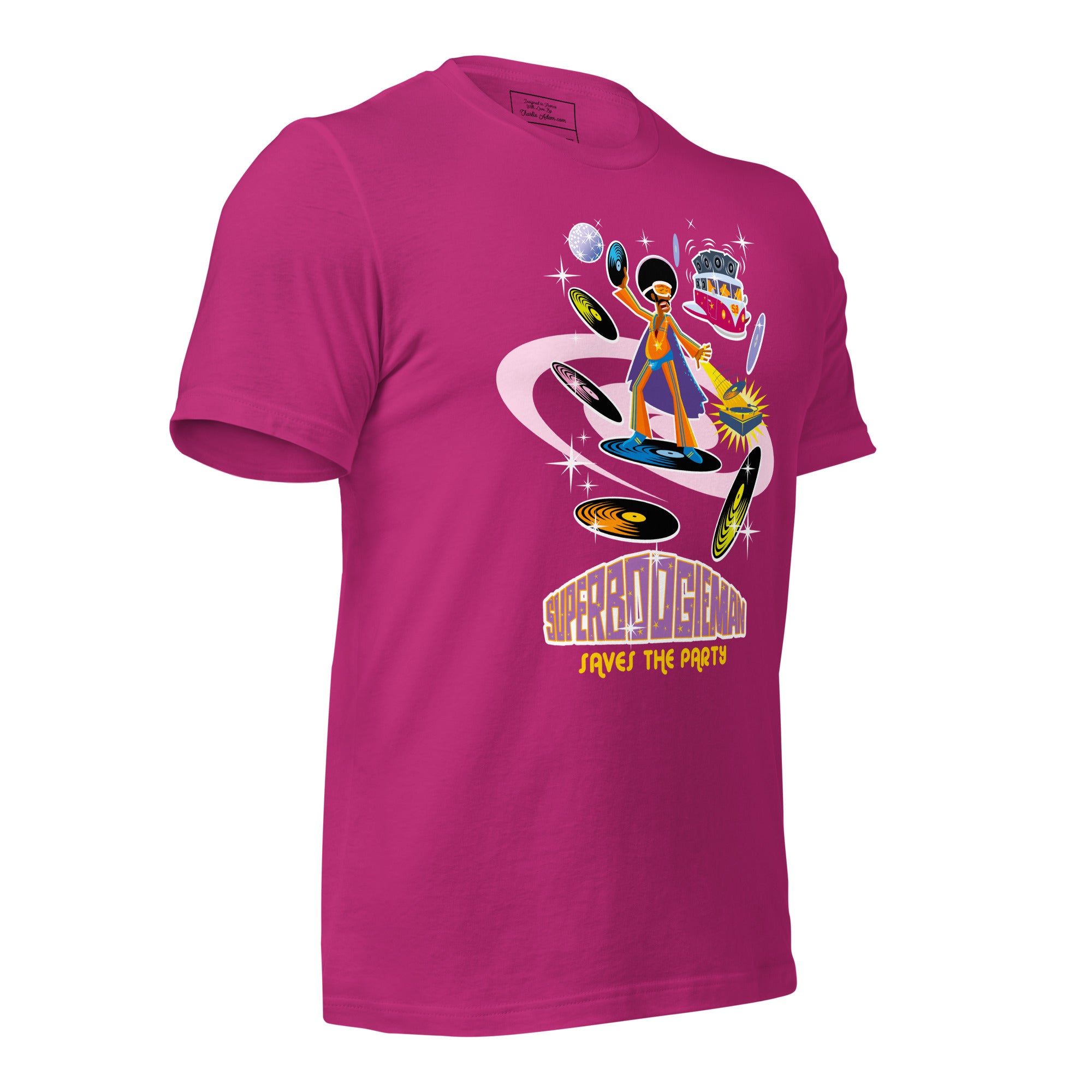 T-shirt en coton unisexe Superboogieman saves the party sur couleurs vives