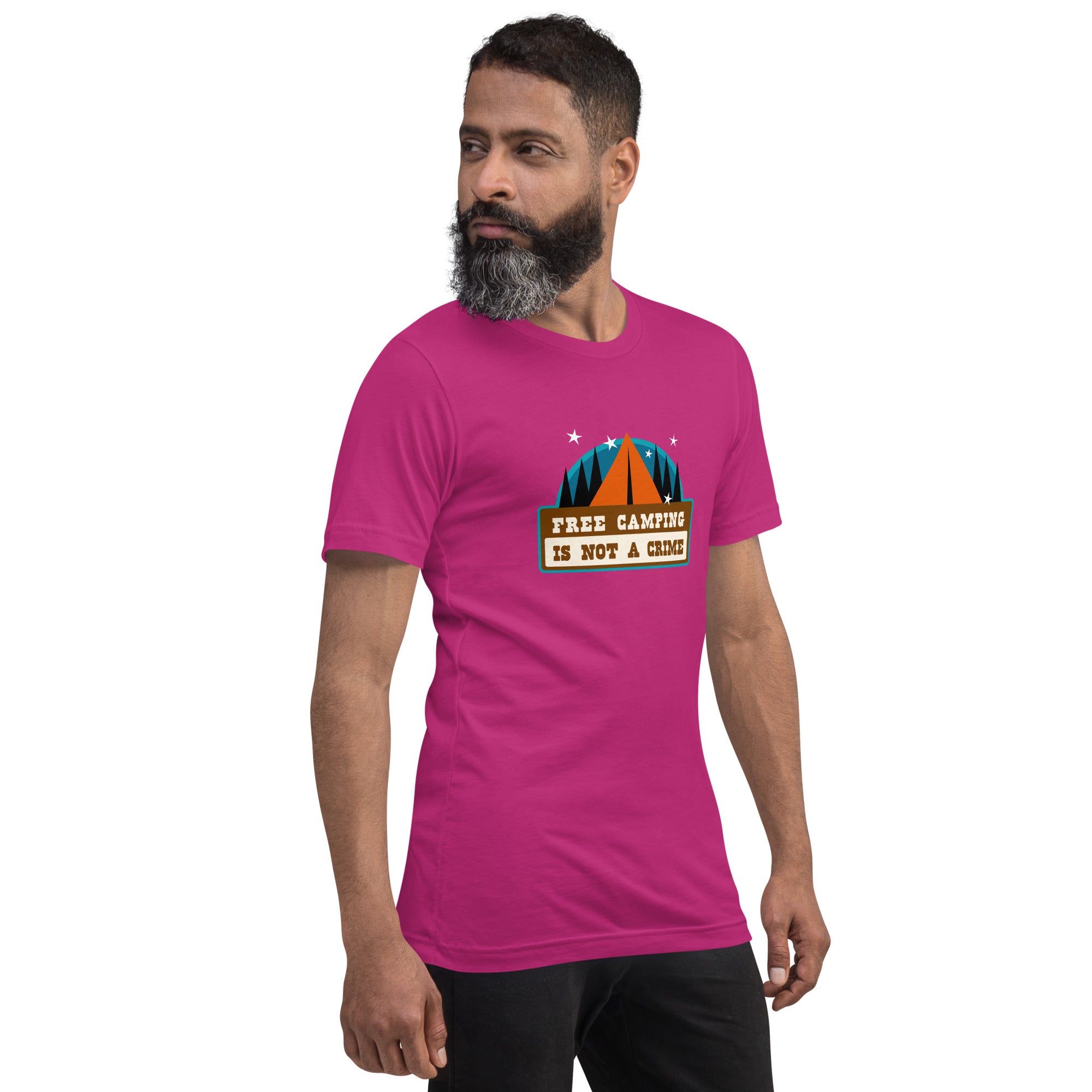 Unisex cotton t-shirt Free Camping is not a Crime on bright colors