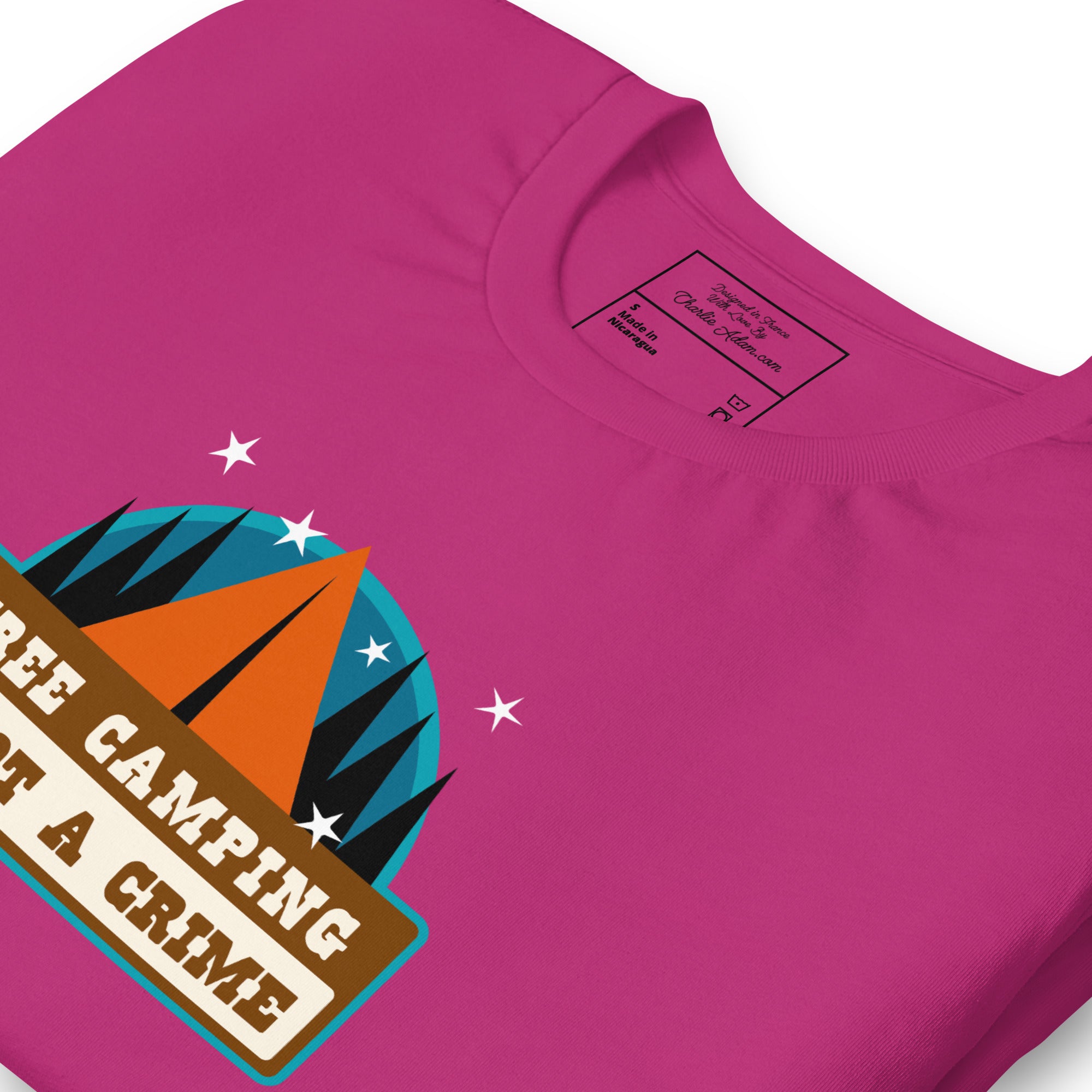 Unisex cotton t-shirt Free Camping is not a Crime on bright colors