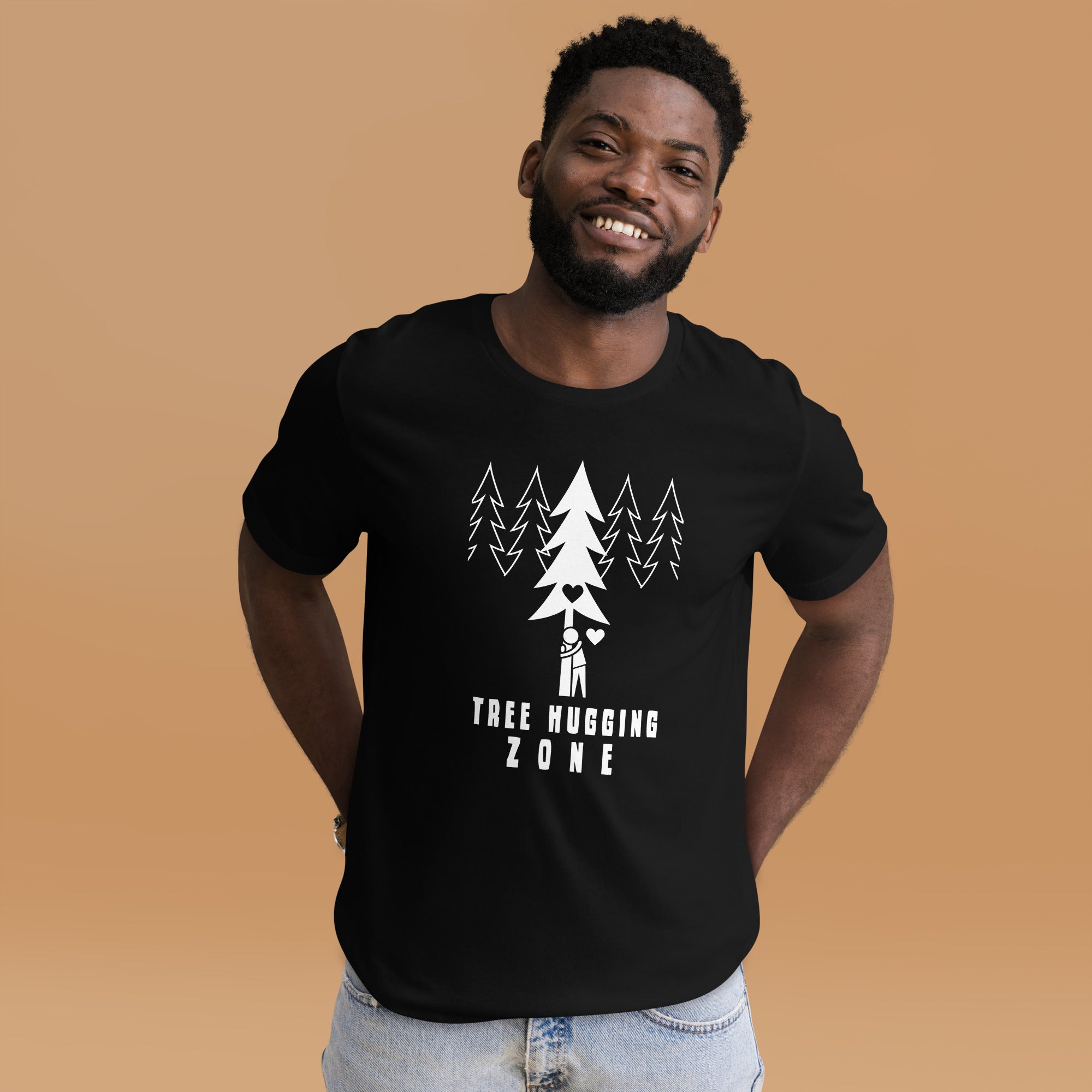 T-shirt en coton unisexe Tree hugging zone sur couleurs foncées