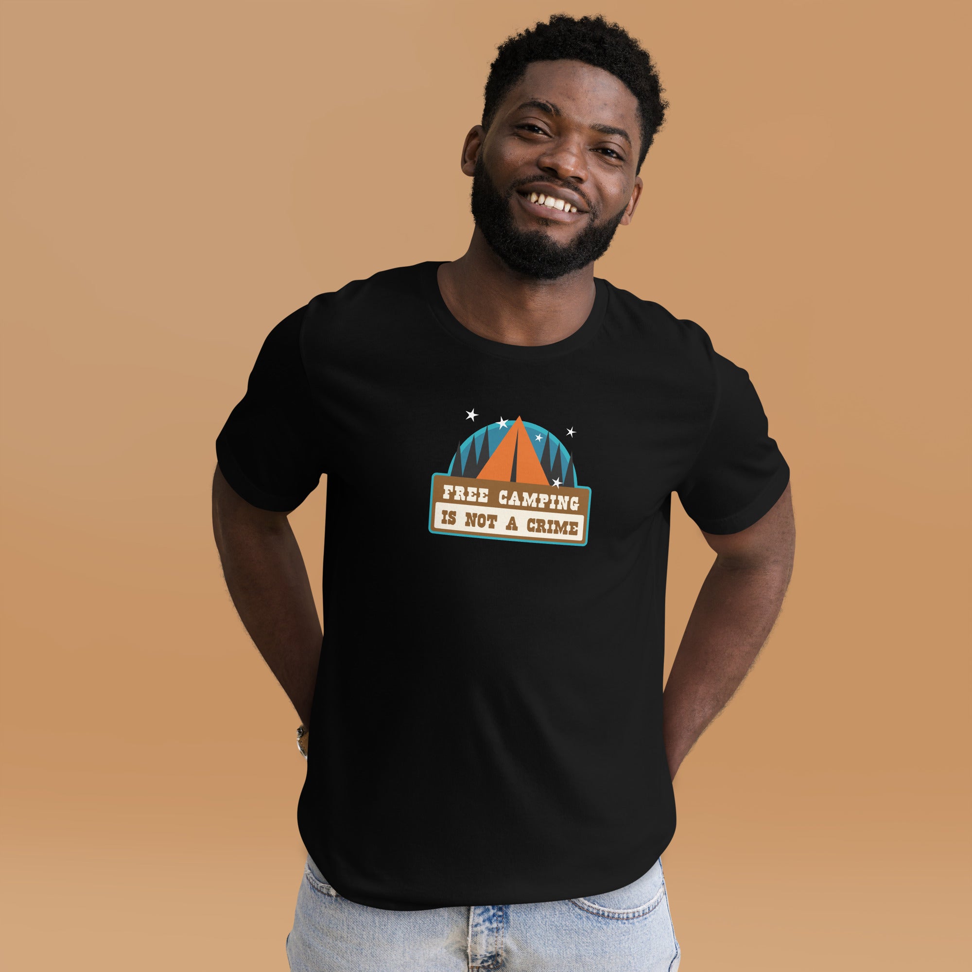 Unisex cotton t-shirt Free Camping is not a Crime on dark colors