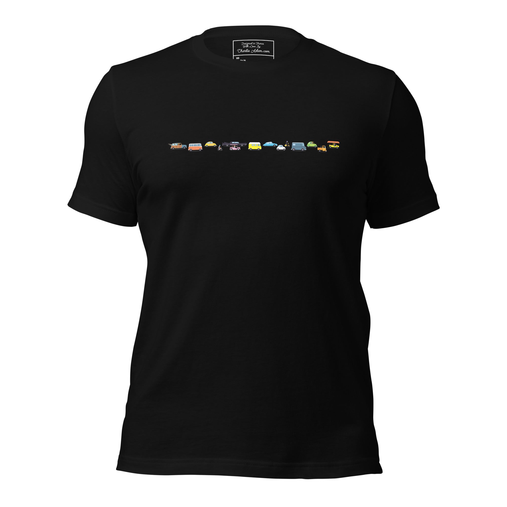 T-shirt en coton unisexe Vintage Cars Traffic Jam sur fond sombre