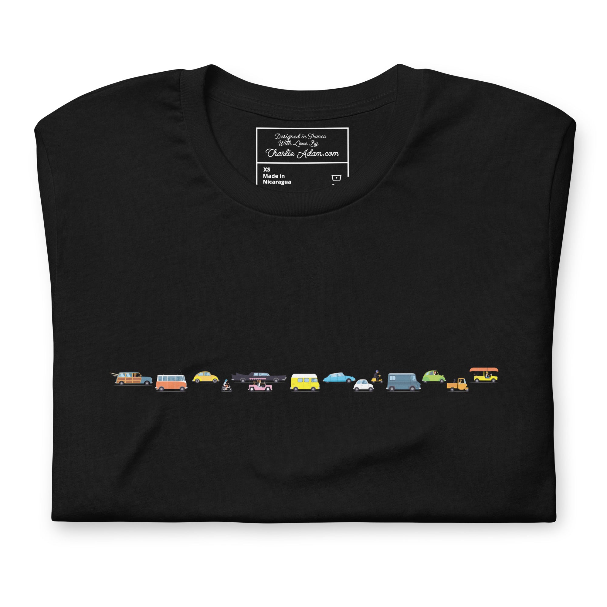 T-shirt en coton unisexe Vintage Cars Traffic Jam sur fond sombre