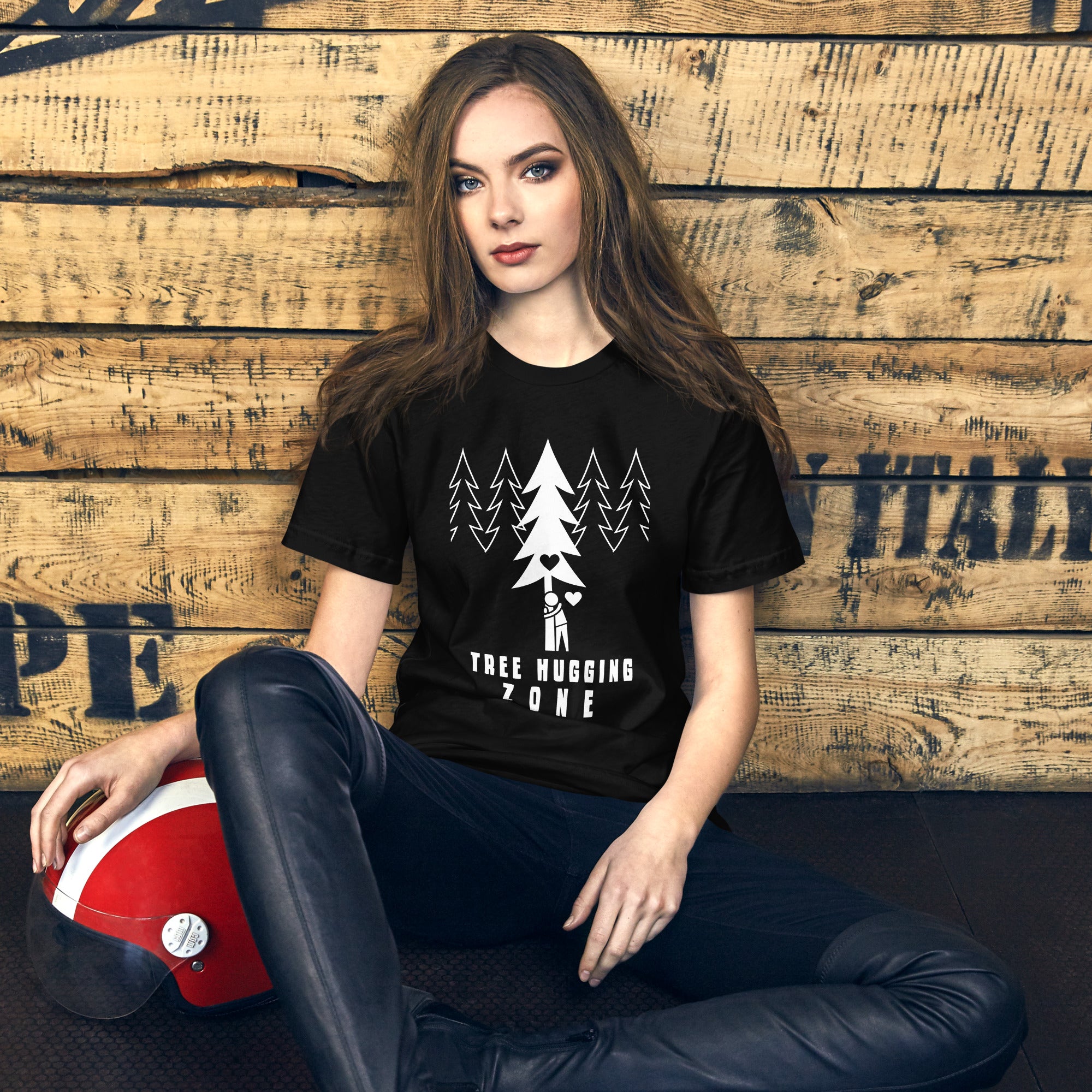 T-shirt en coton unisexe Tree hugging zone sur couleurs foncées