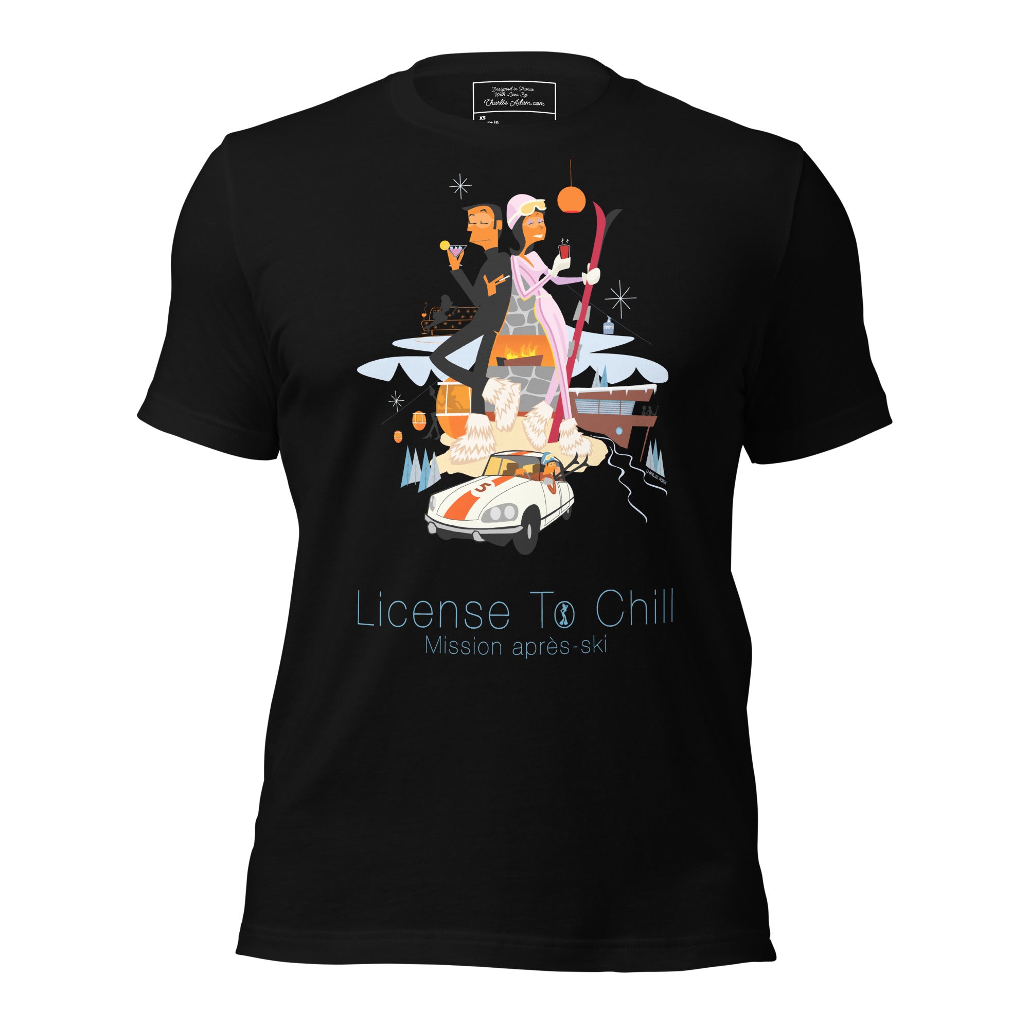 T-shirt en coton unisexe License To Chill Mission Après-Ski sur couleurs foncées