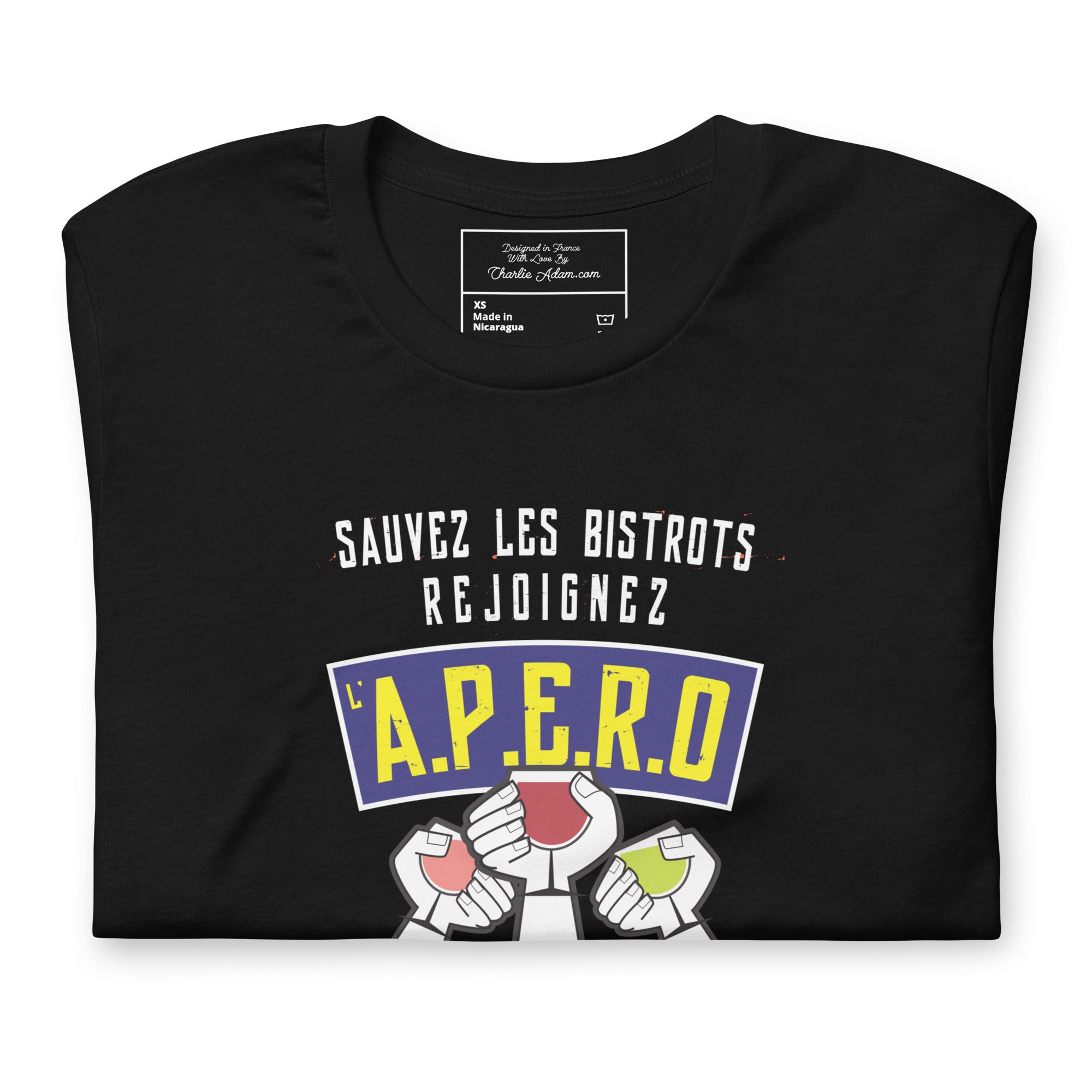 T-shirt en coton unisexe Sauvez les Bistrots, rejoignez l'Apéro sur couleurs foncées