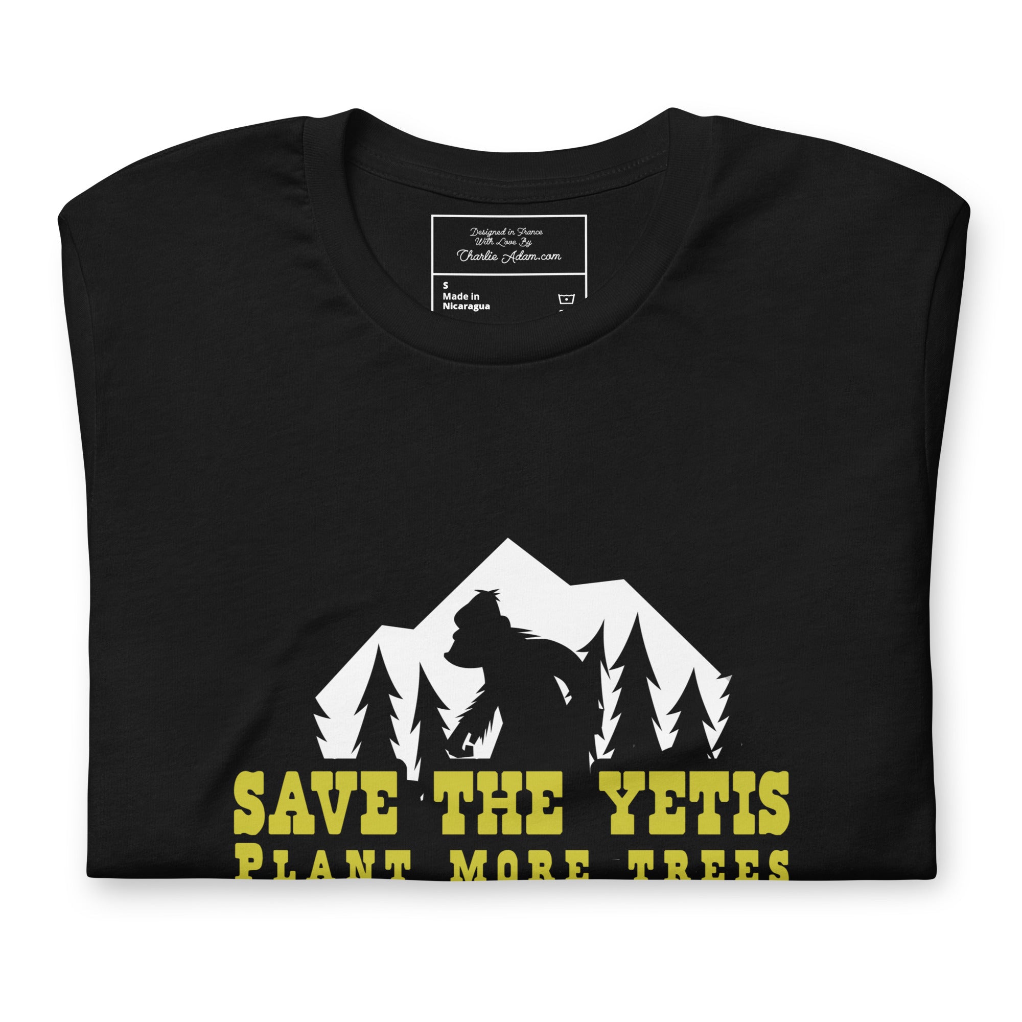 Unisex cotton t-shirt Save the Yetis Plant more Trees on dark colors (front & back)