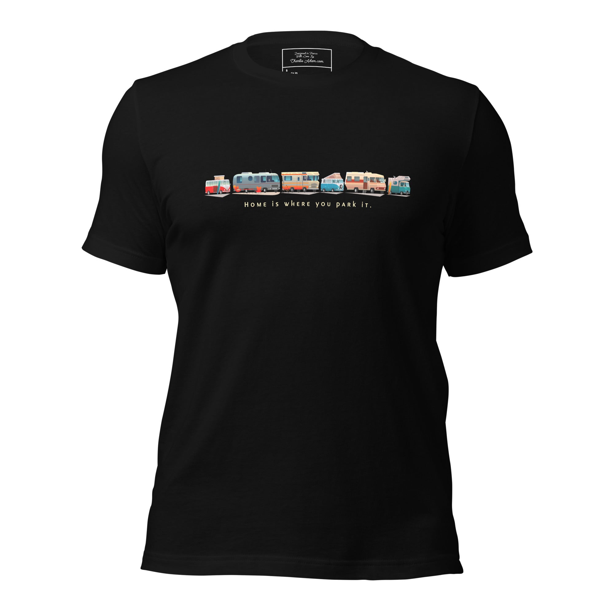 T-shirt en coton unisexe Vintage Campers: Home is where you park it sur couleurs foncées