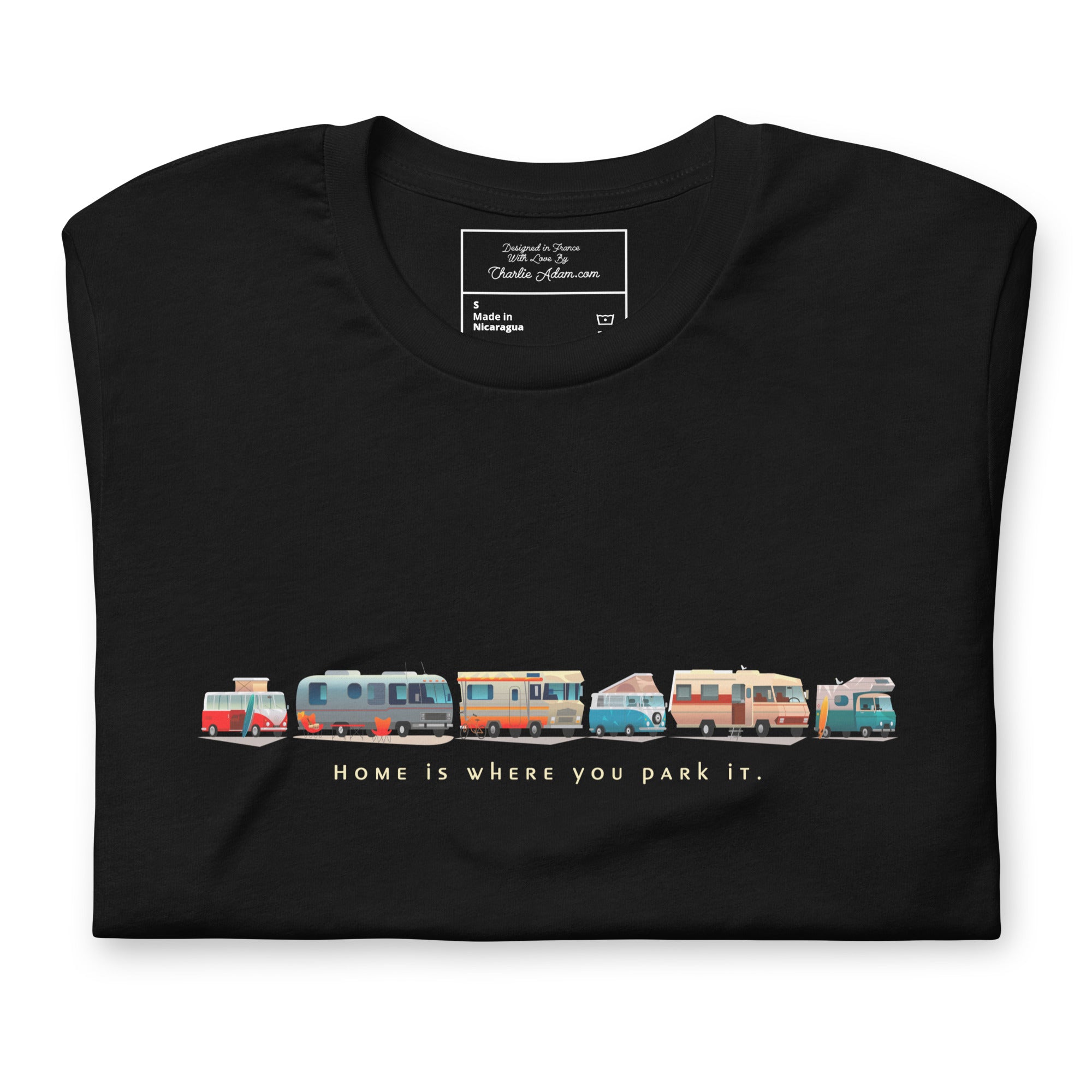 T-shirt en coton unisexe Vintage Campers: Home is where you park it sur couleurs foncées