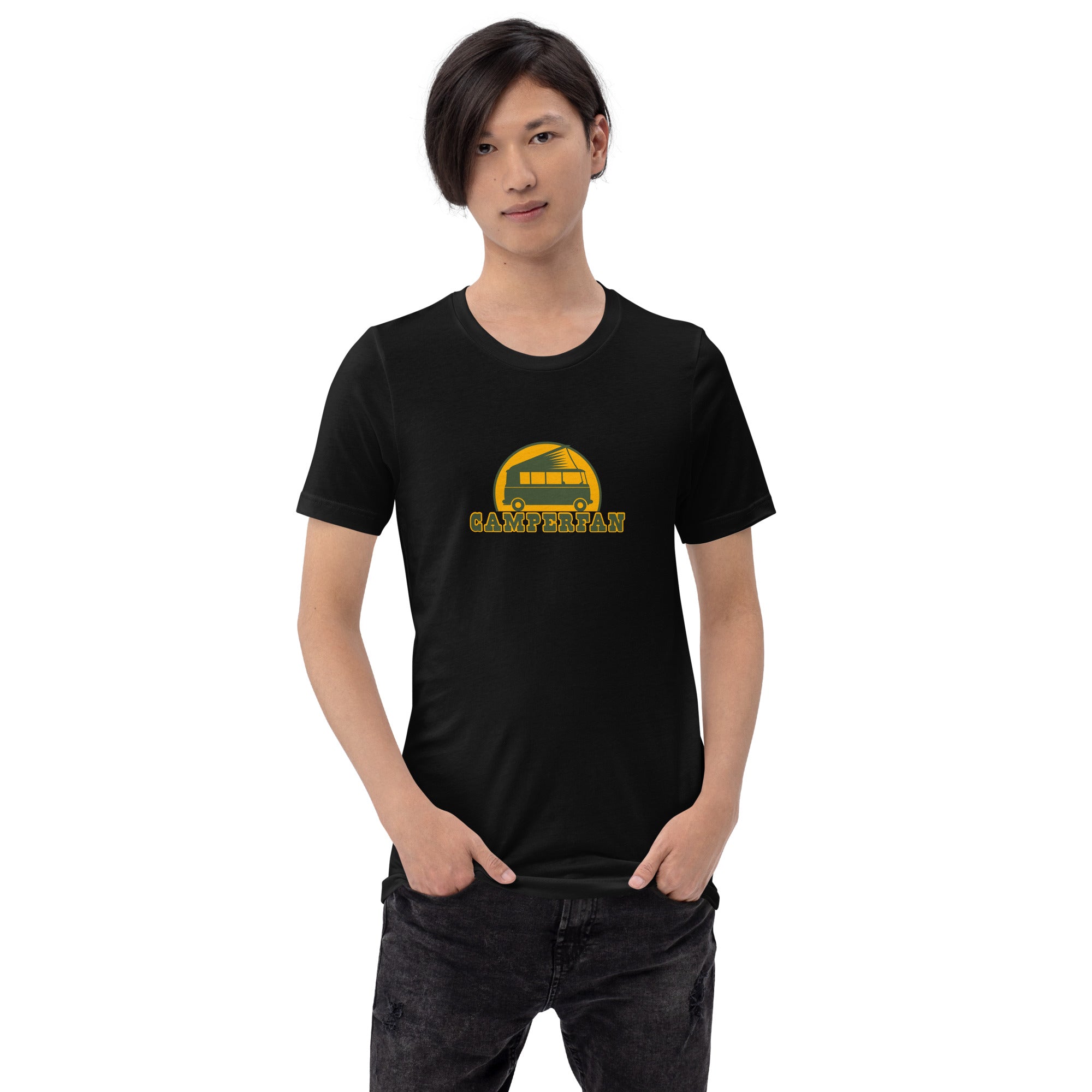 Unisex cotton t-shirt Camperfan on dark colors