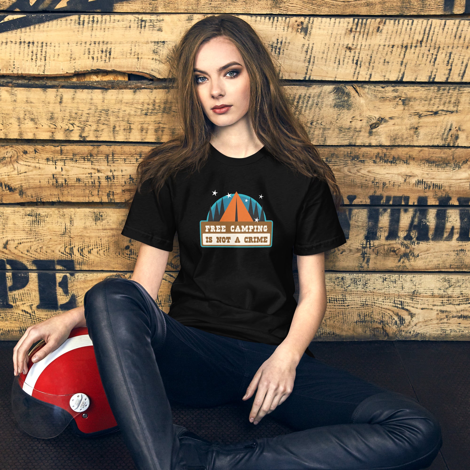 Unisex cotton t-shirt Free Camping is not a Crime on dark colors