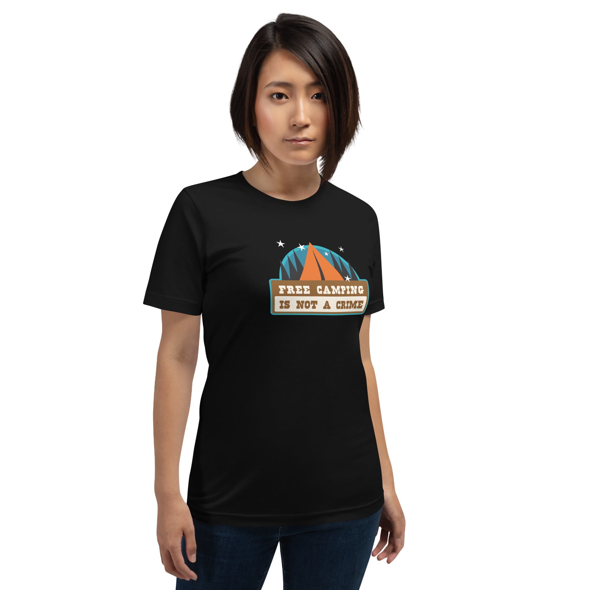 Unisex cotton t-shirt Free Camping is not a Crime on dark colors