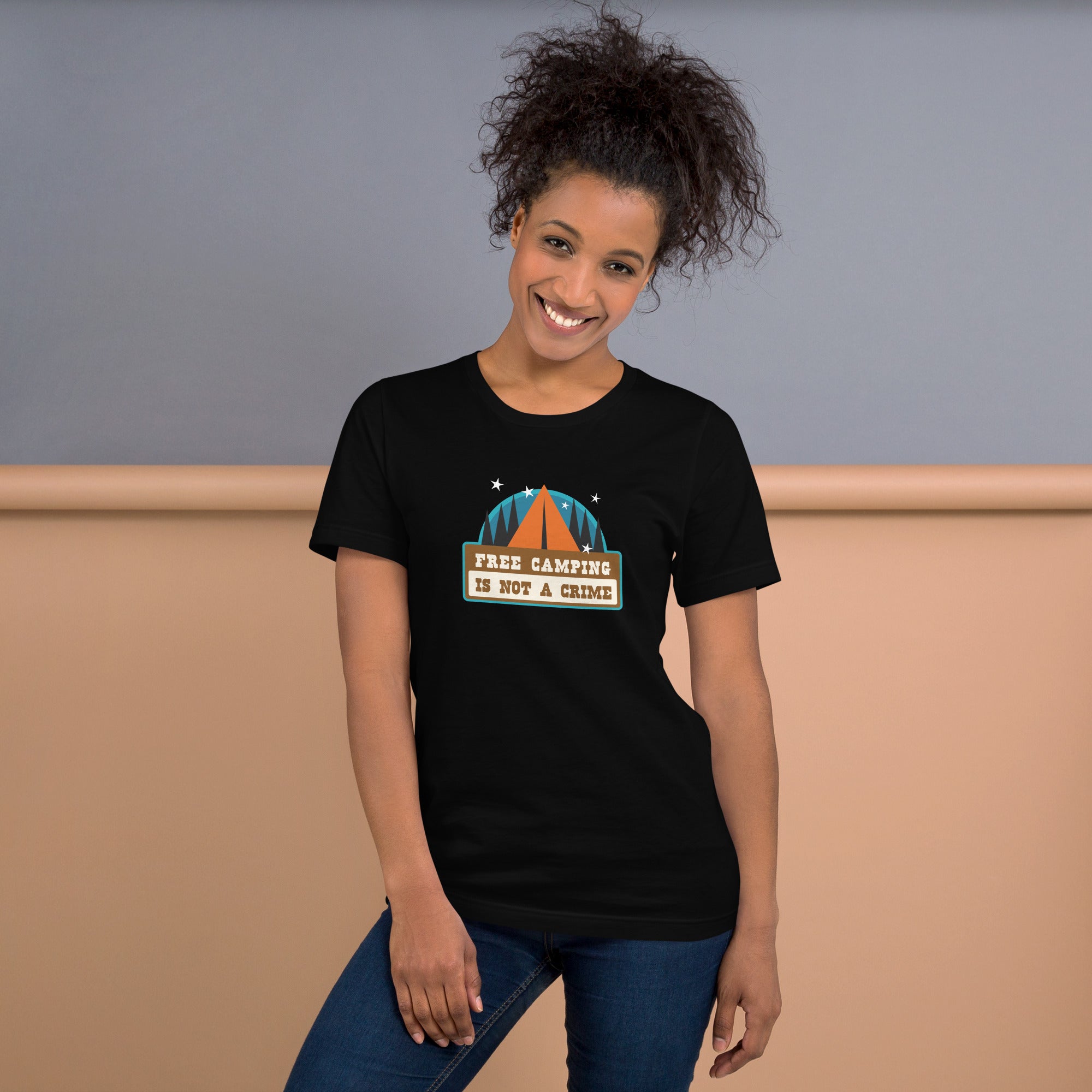 Unisex cotton t-shirt Free Camping is not a Crime on dark colors