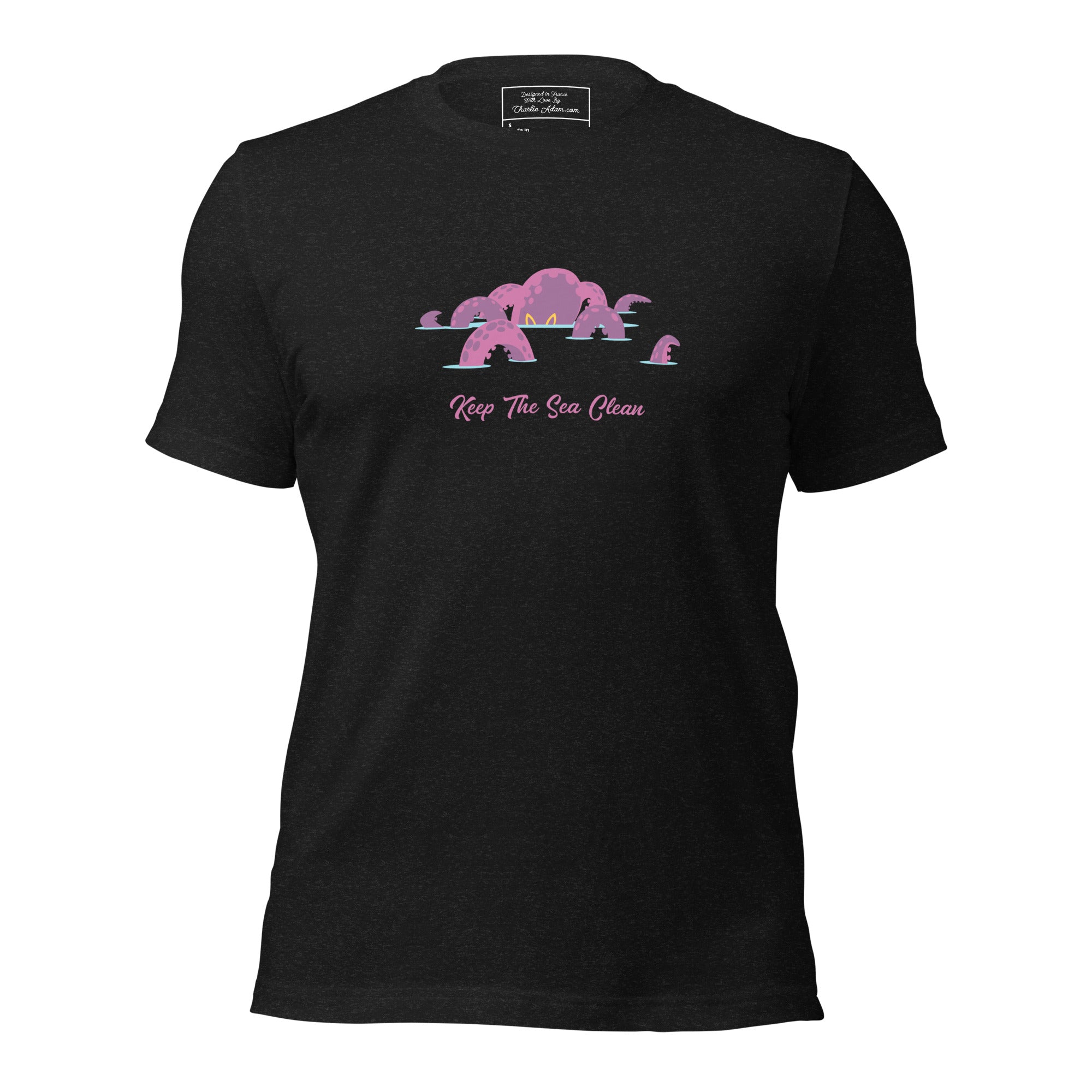 T-shirt en coton unisexe Octopus Purple sur couleurs chinées foncées