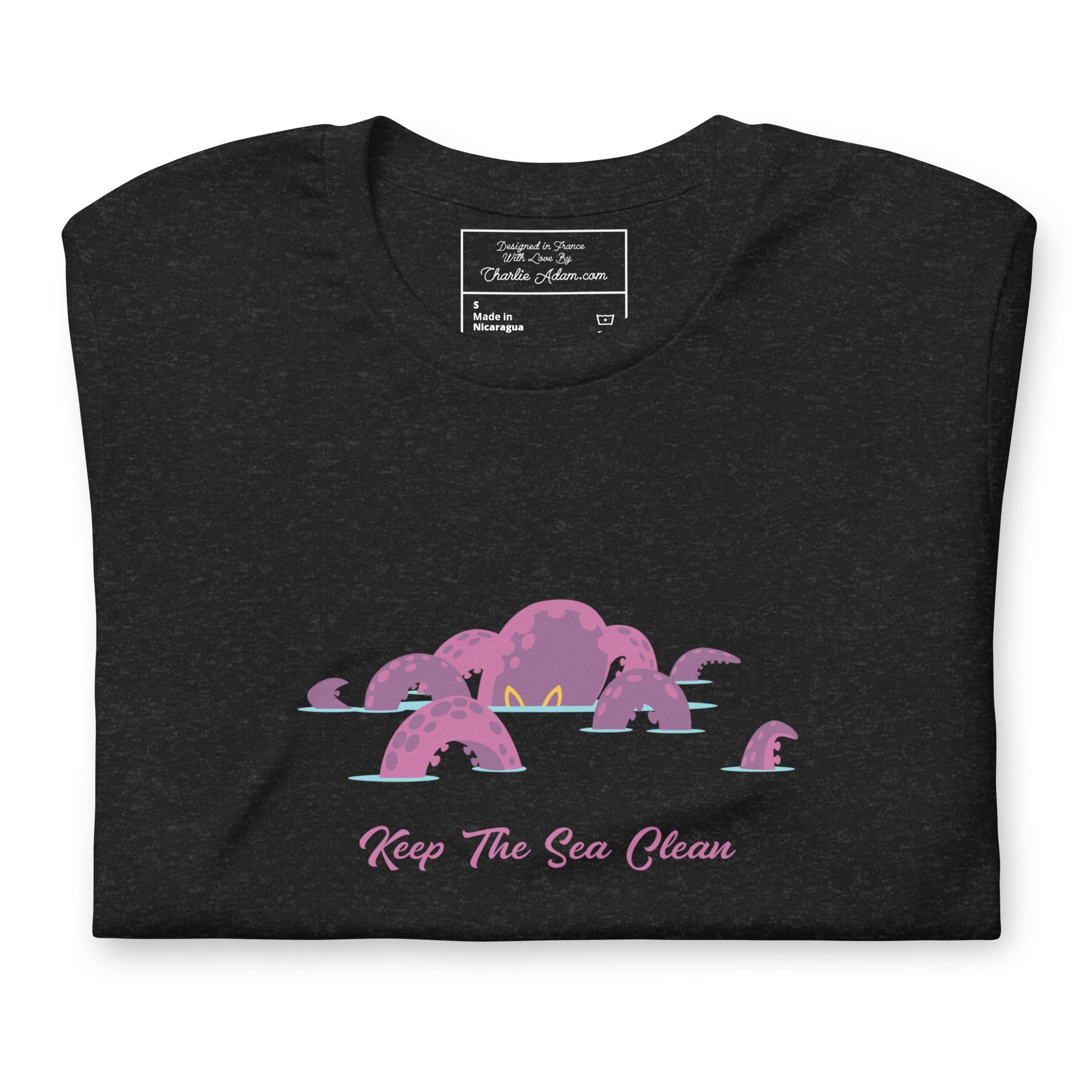 T-shirt en coton unisexe Octopus Purple sur couleurs chinées foncées