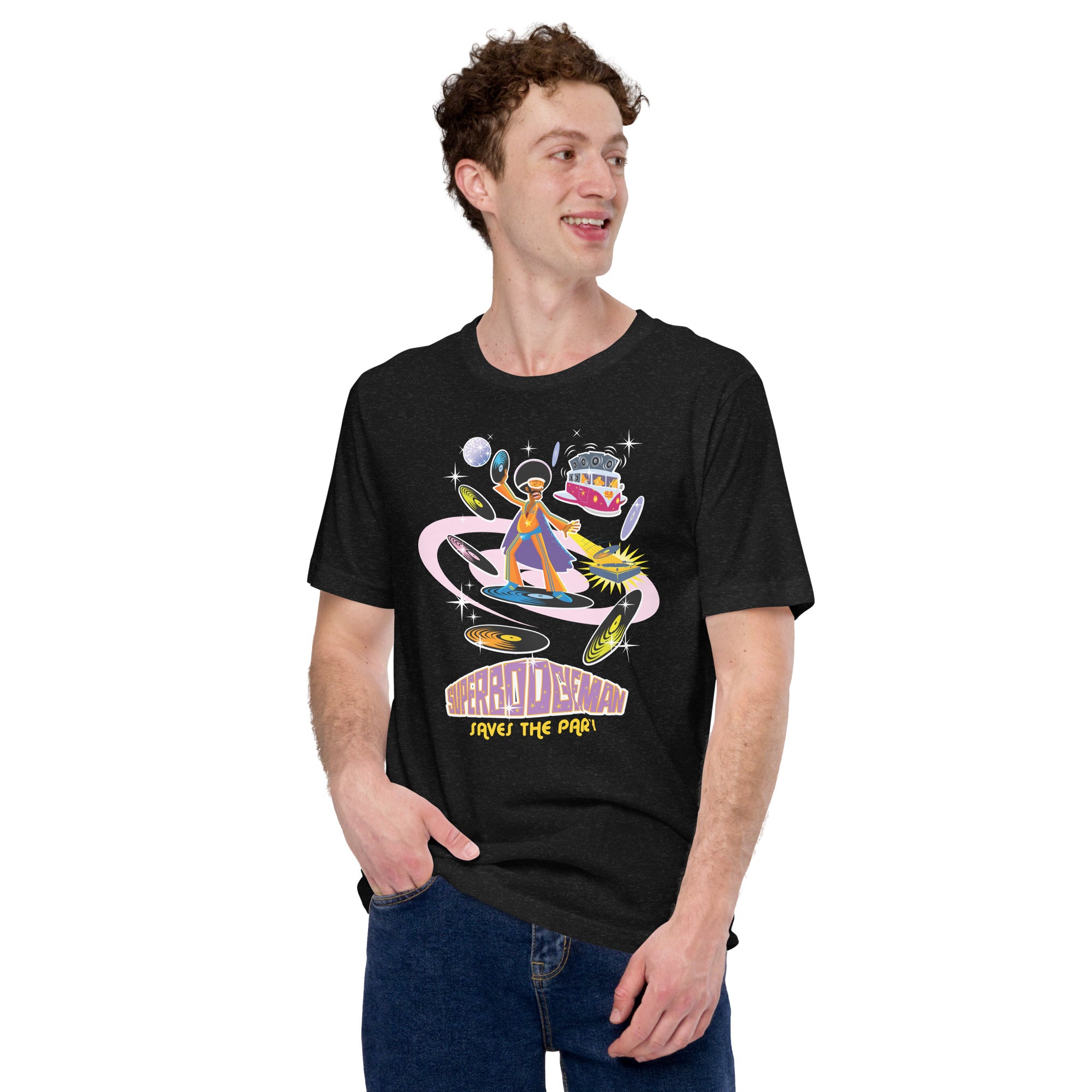 Unisex t-shirt Superboogieman saves the Party on dark heather colors