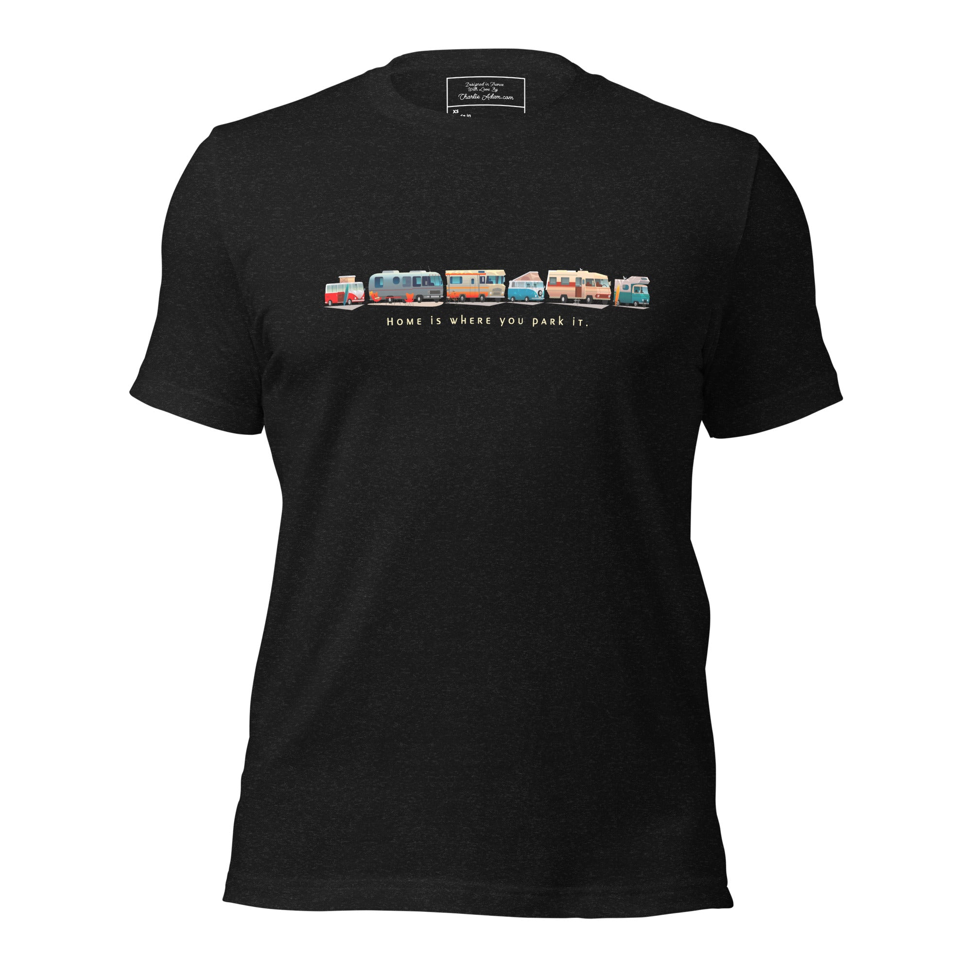 Unisex t-shirt Vintage Campers: Home is where you park it on dark heather colors