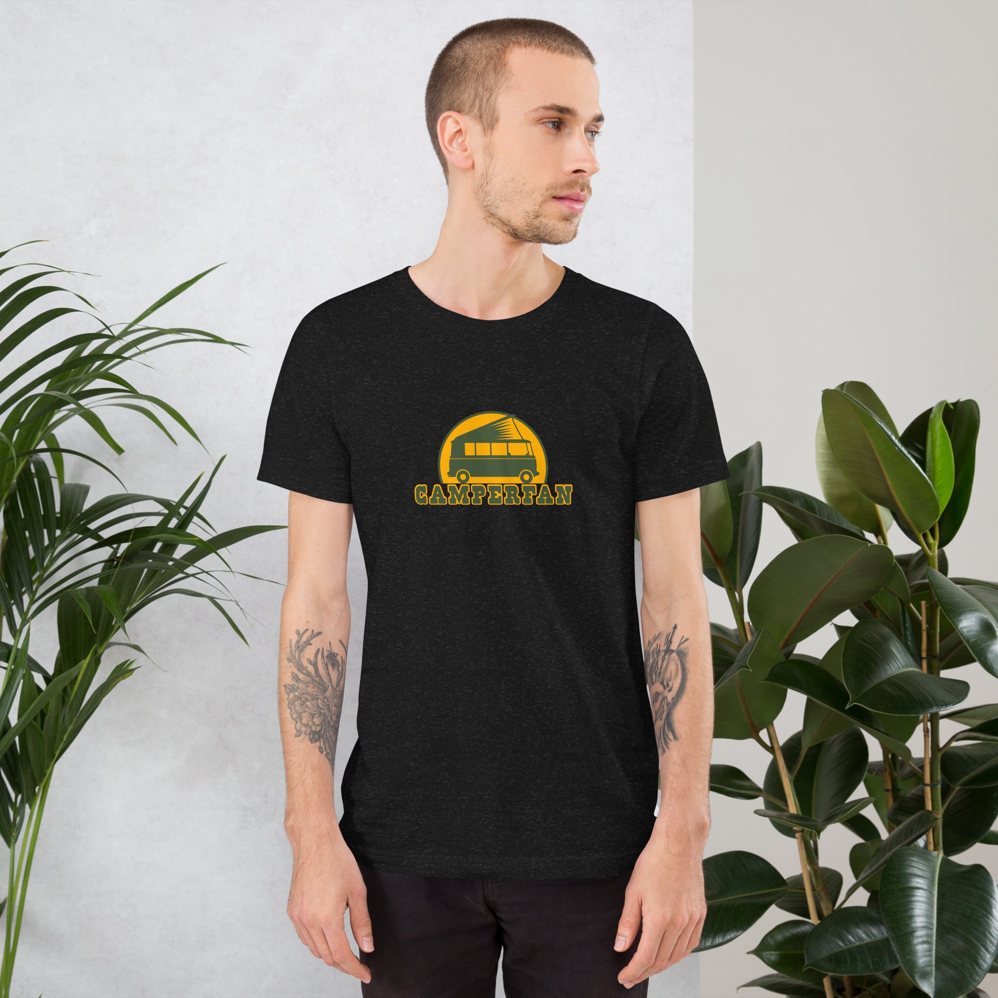 Unisex t-shirt Camperfan on dark heather colors