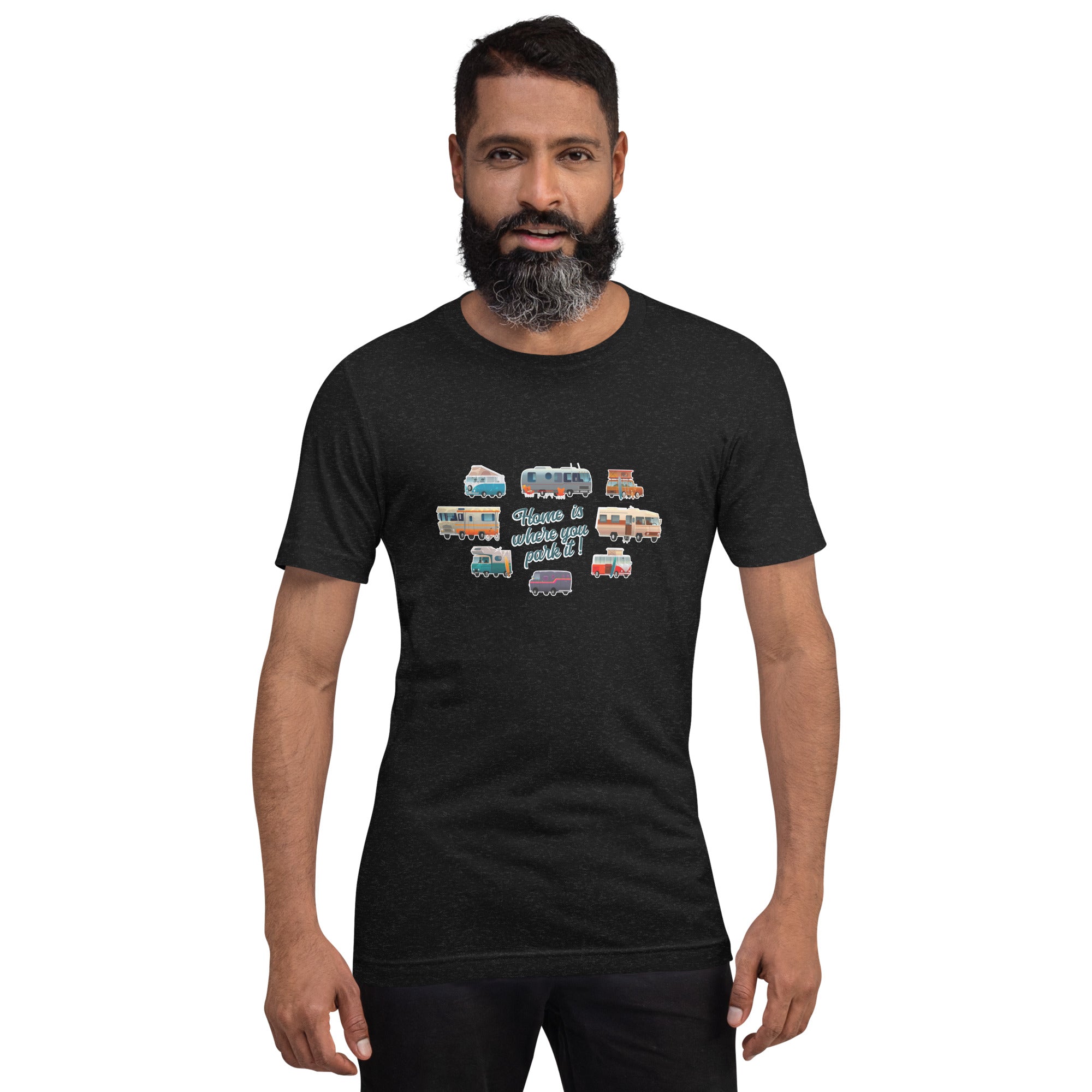 T-shirt en coton unisexe Square Vintage Campers sur couleurs chinées foncées