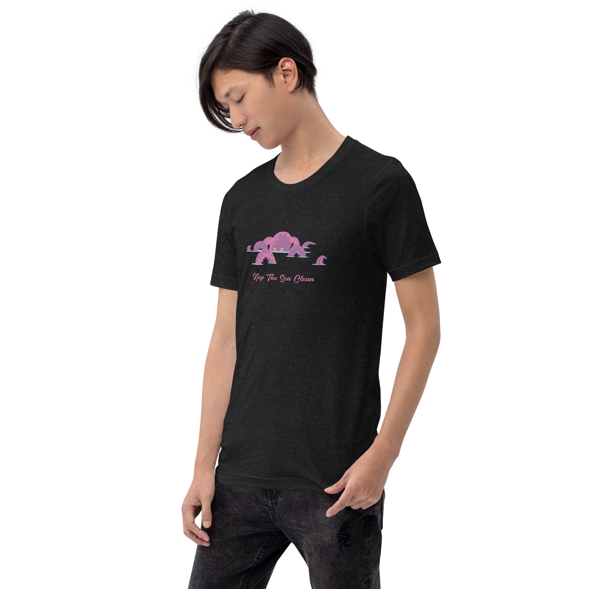 T-shirt en coton unisexe Octopus Purple sur couleurs chinées foncées