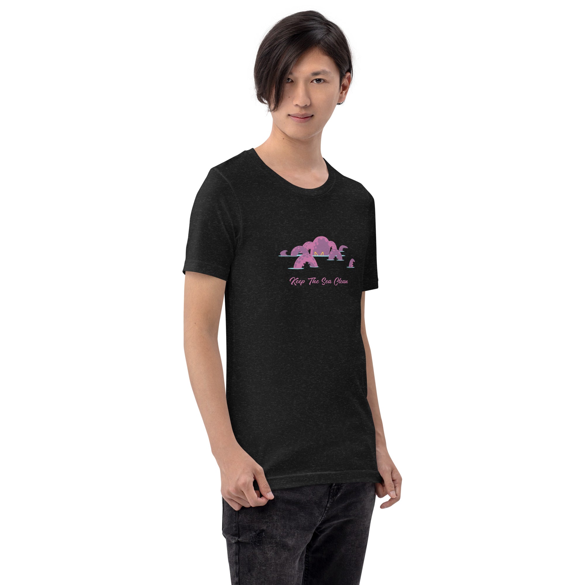 T-shirt en coton unisexe Octopus Purple sur couleurs chinées foncées