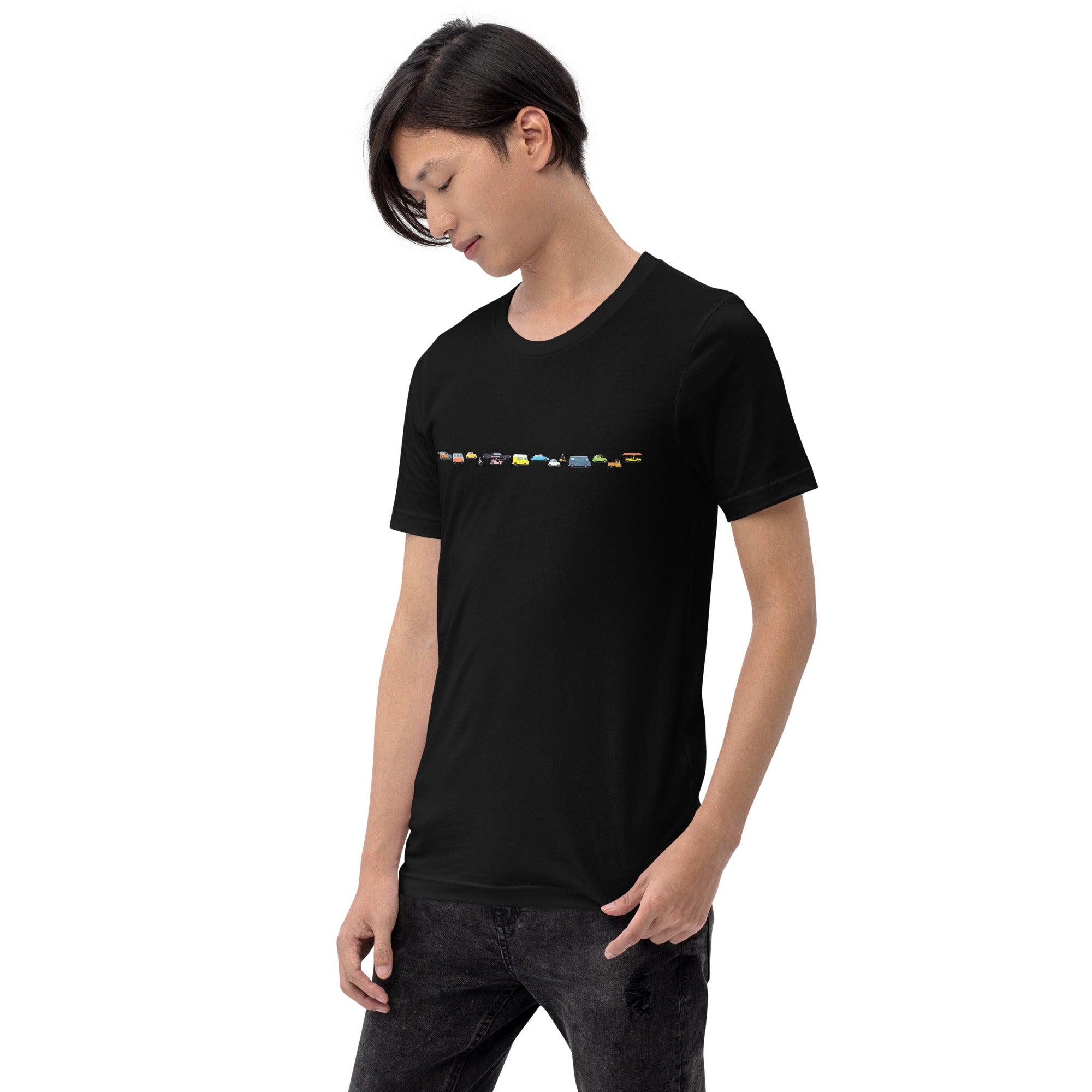 T-shirt en coton unisexe Vintage Cars Traffic Jam sur fond sombre