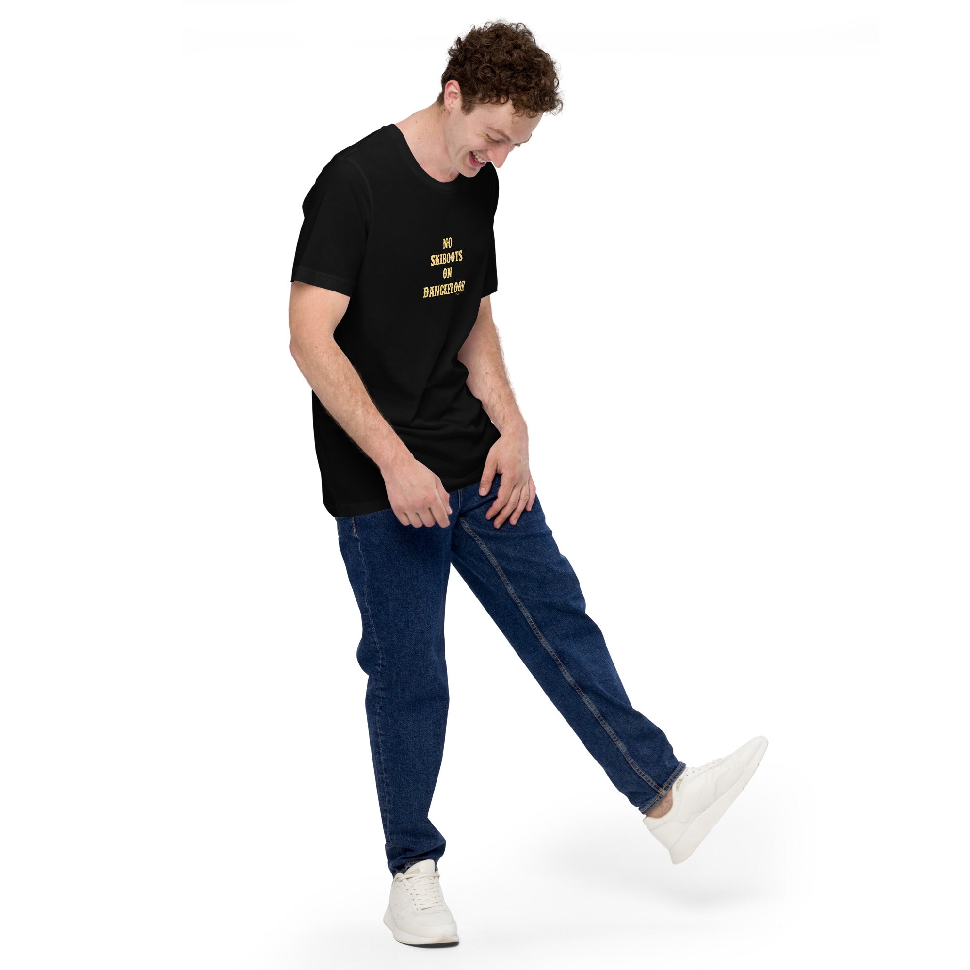 T-shirt en coton unisexe No Skiboots on Dancefloor sur couleurs foncées