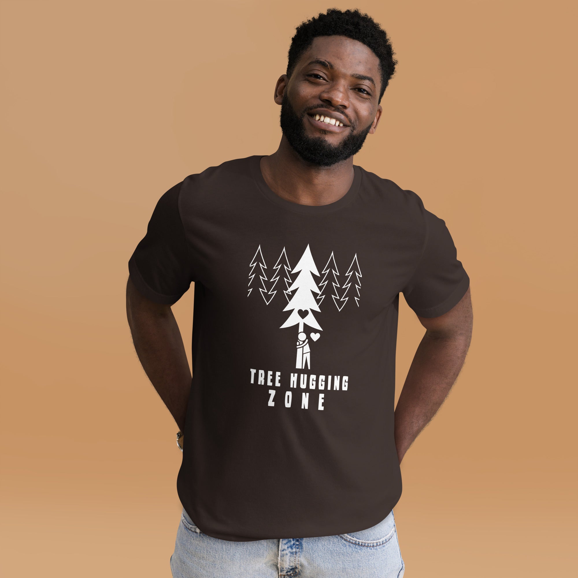 T-shirt en coton unisexe Tree hugging zone sur couleurs foncées