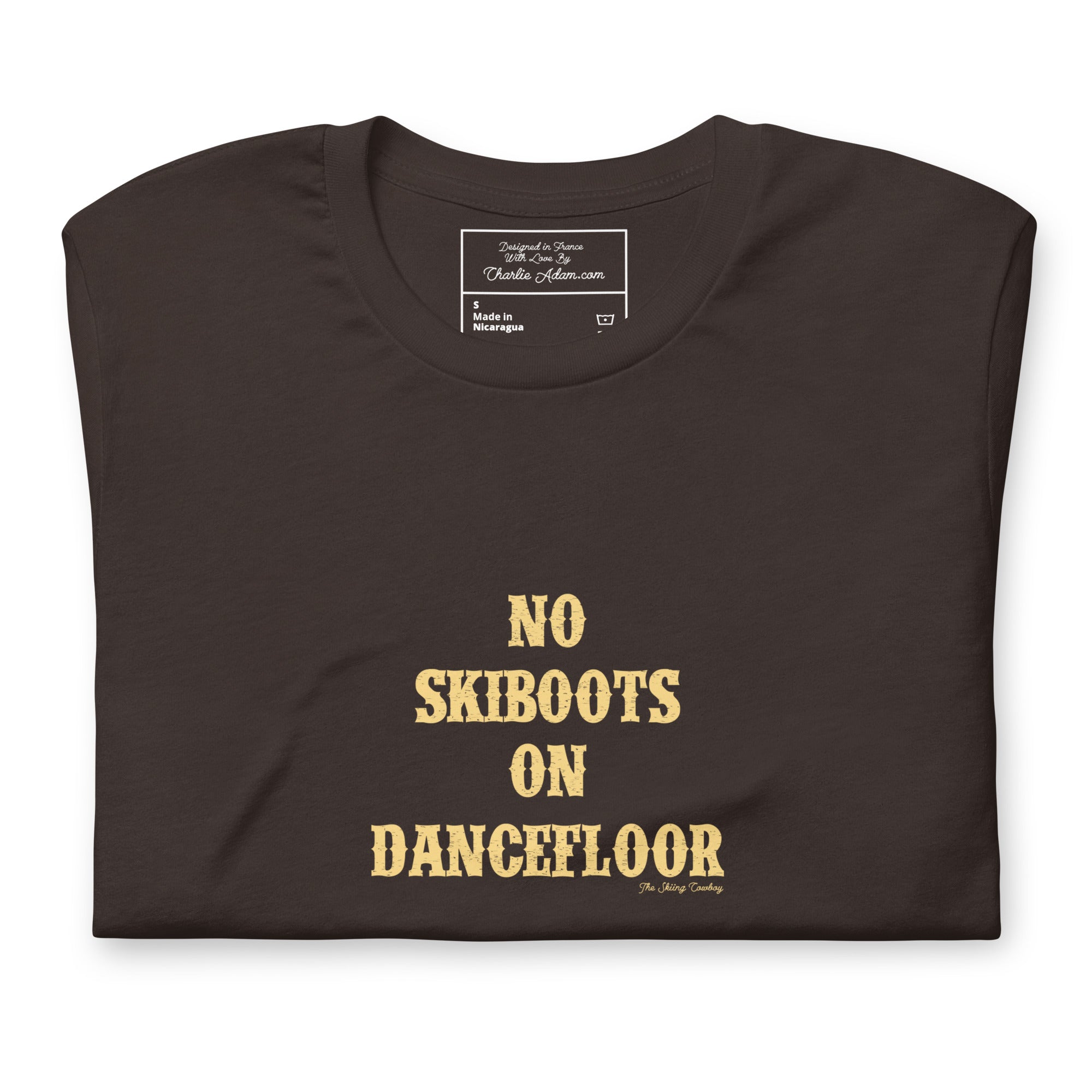 T-shirt en coton unisexe No Skiboots on Dancefloor sur couleurs foncées