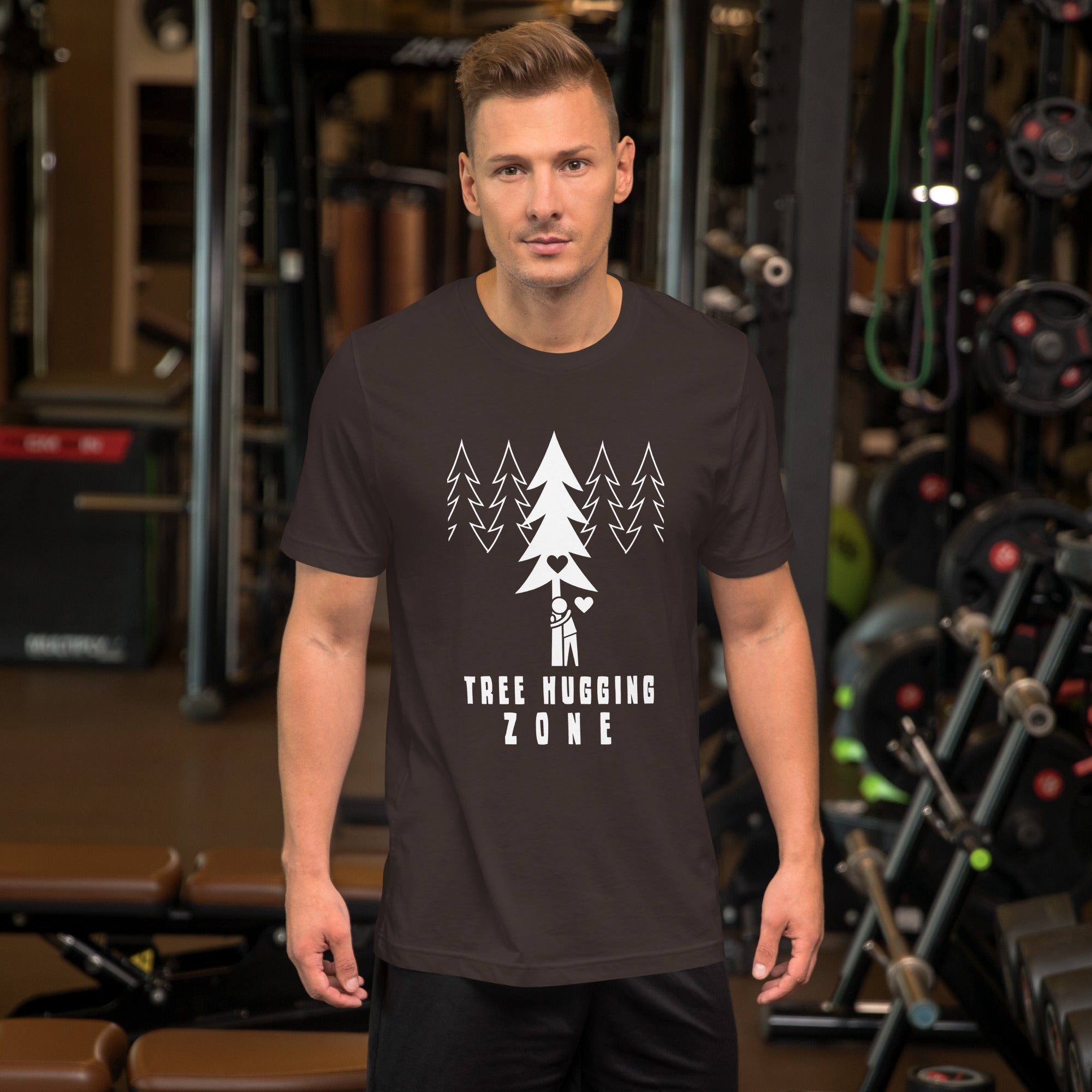 T-shirt en coton unisexe Tree hugging zone sur couleurs foncées