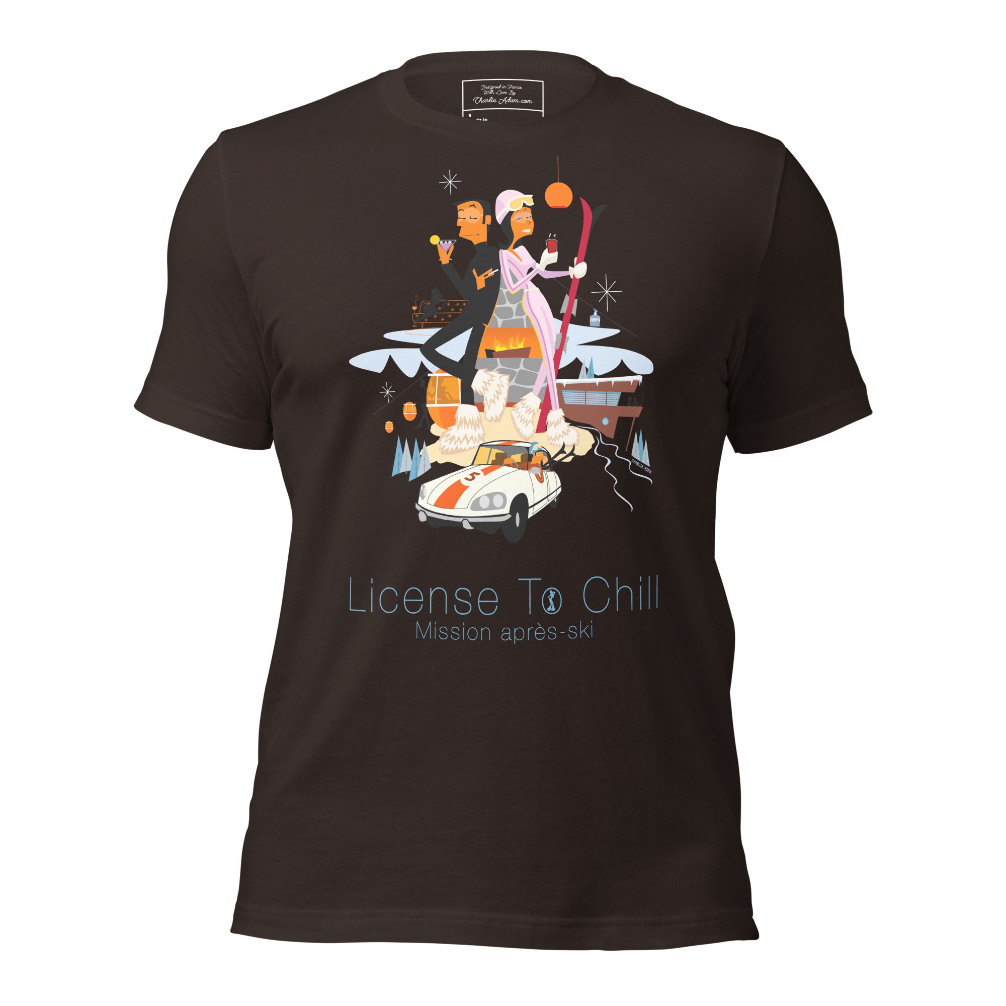 T-shirt en coton unisexe License To Chill Mission Après-Ski sur couleurs foncées