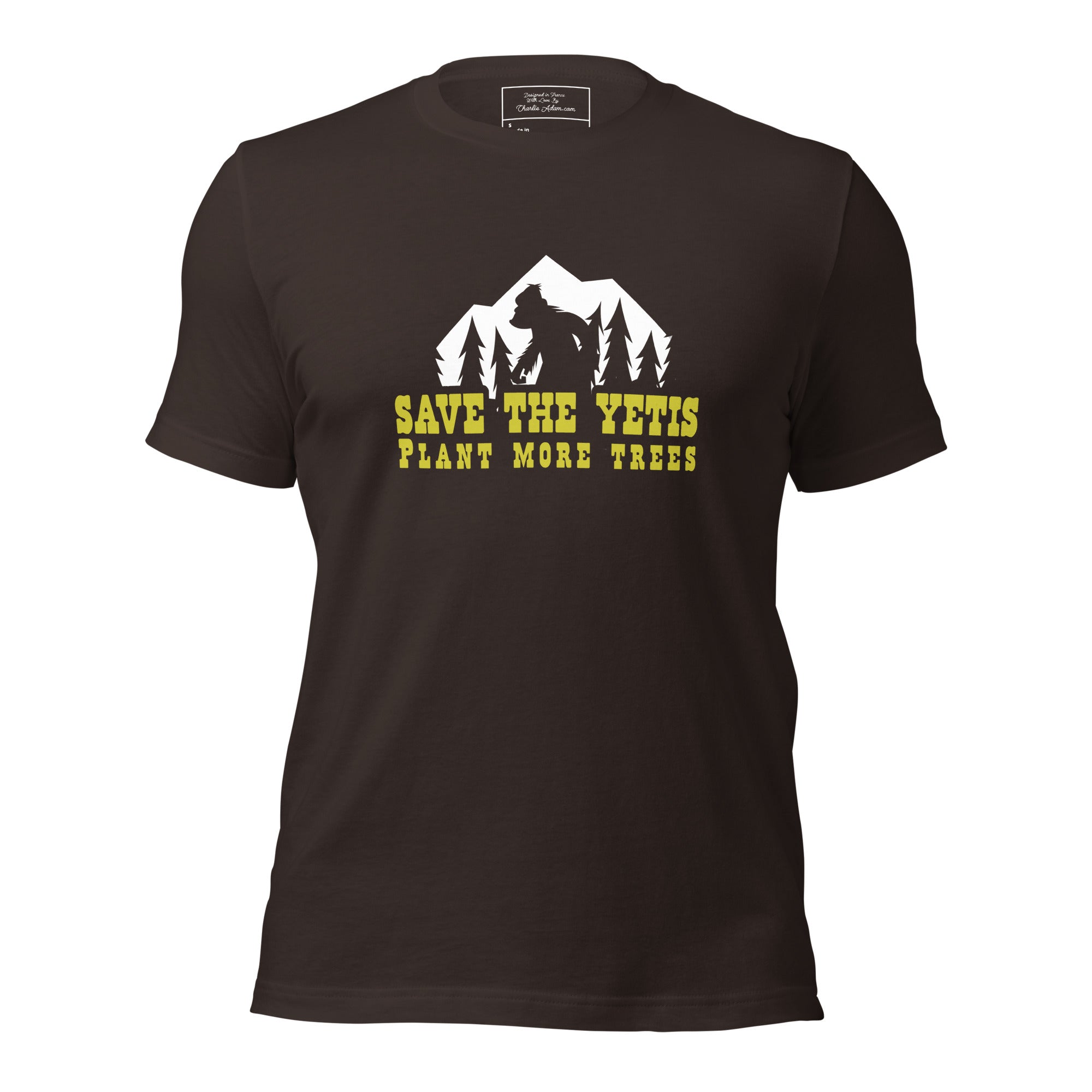 Unisex cotton t-shirt Save the Yetis Plant more Trees on dark colors (front & back)