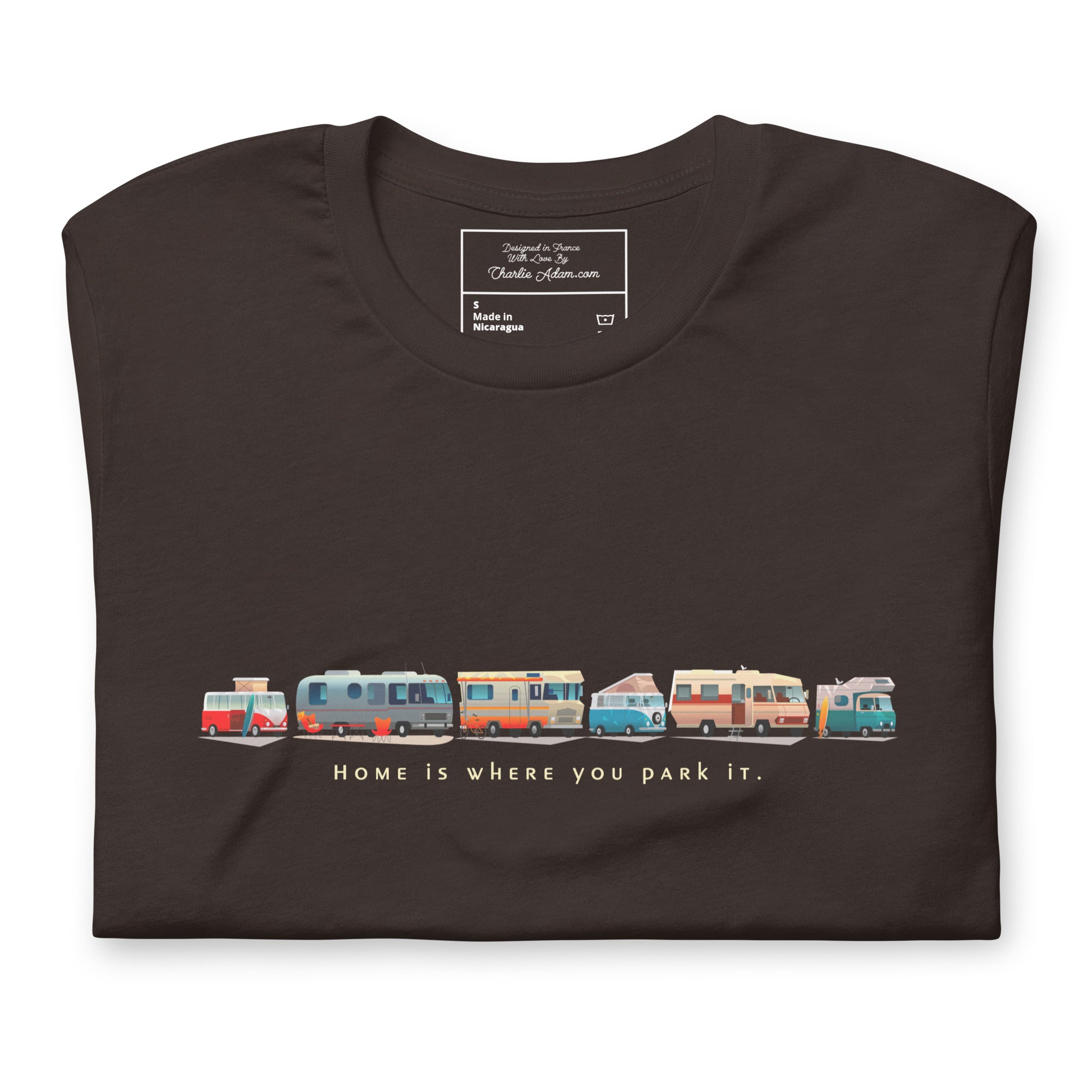 T-shirt en coton unisexe Vintage Campers: Home is where you park it sur couleurs foncées