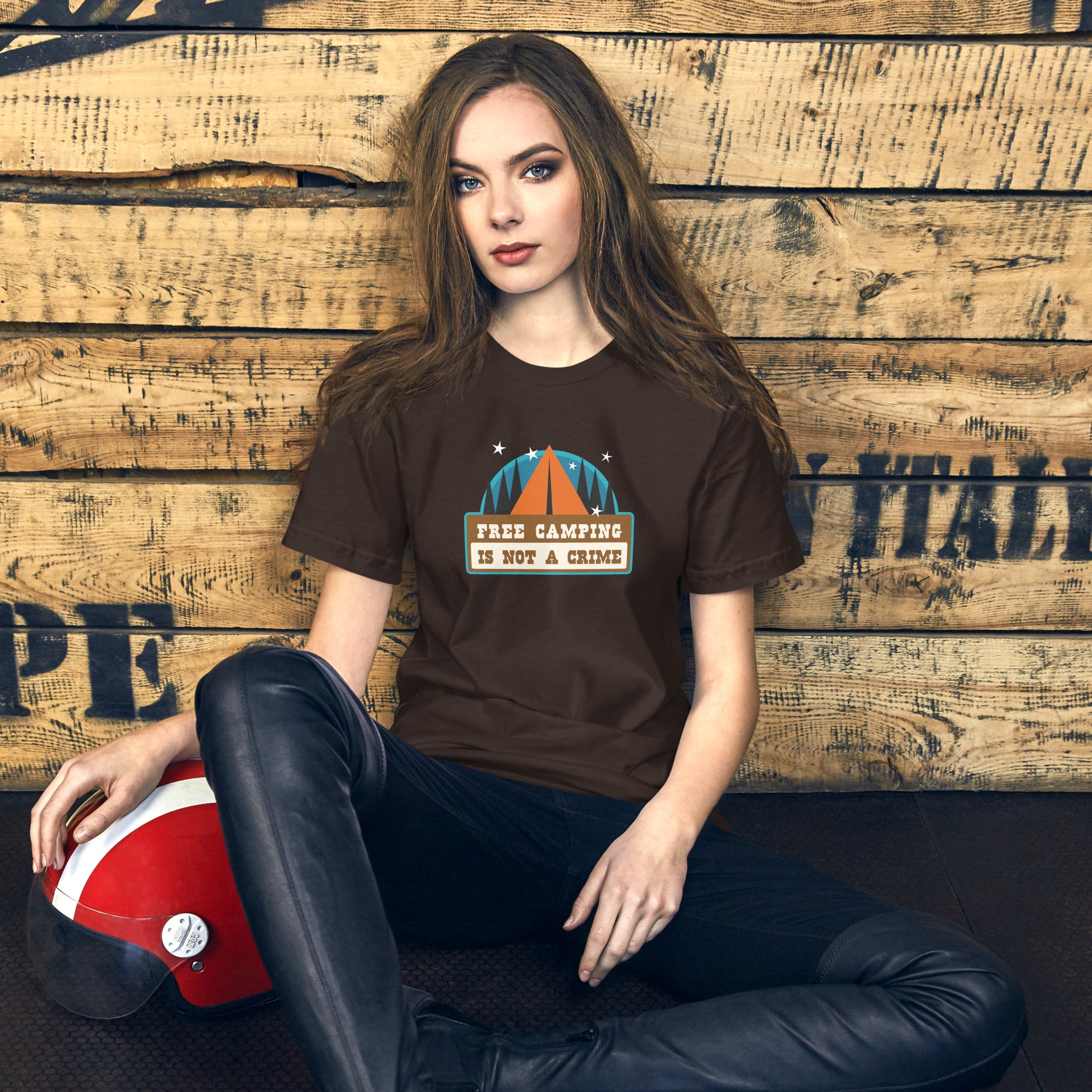 Unisex cotton t-shirt Free Camping is not a Crime on dark colors