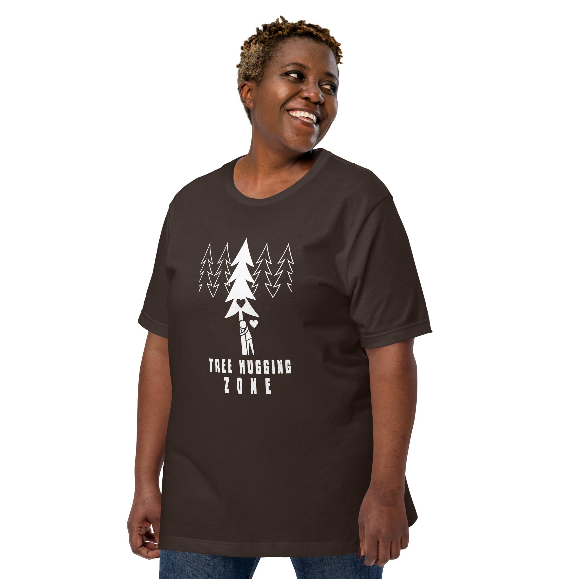 T-shirt en coton unisexe Tree hugging zone sur couleurs foncées