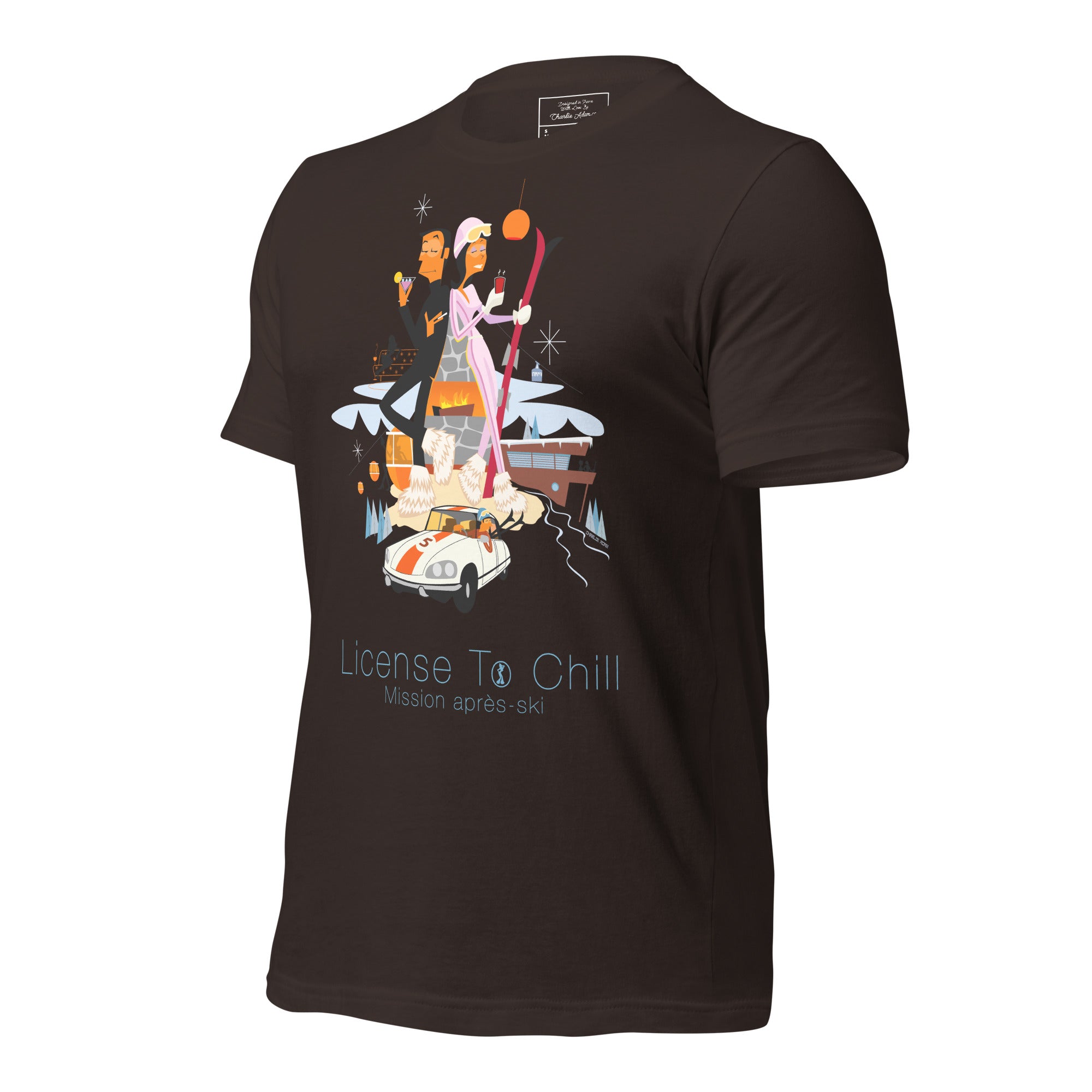 T-shirt en coton unisexe License To Chill Mission Après-Ski sur couleurs foncées