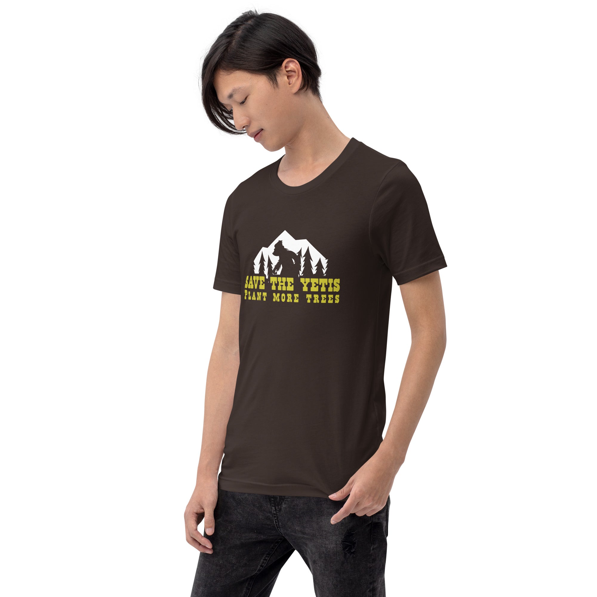 Unisex cotton t-shirt Save the Yetis Plant more Trees on dark colors (front & back)