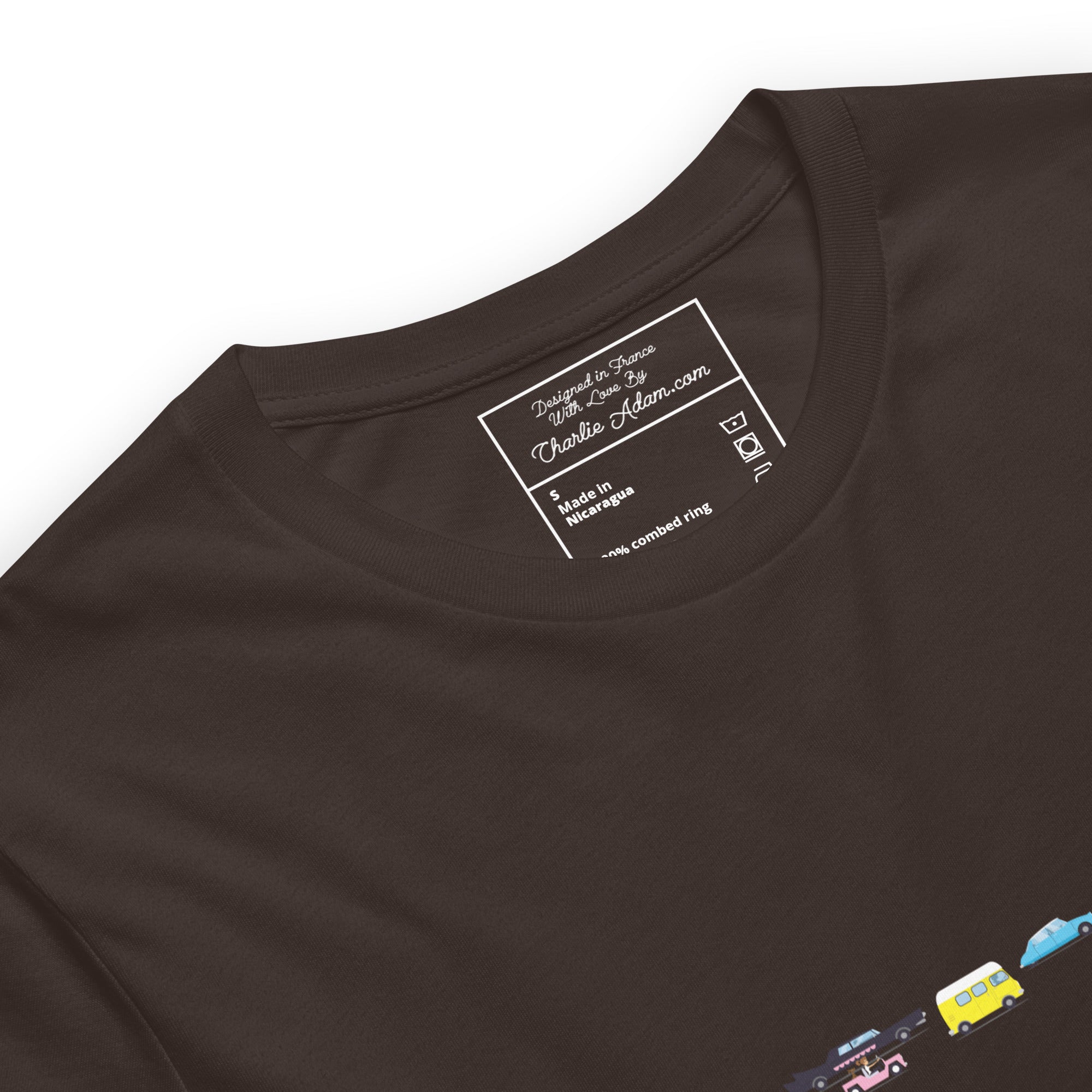 T-shirt en coton unisexe Vintage Cars Traffic Jam sur fond sombre