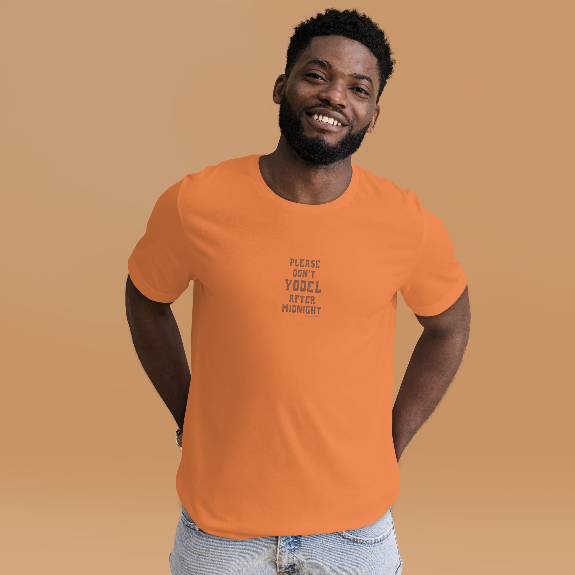 Unisex t-shirt Don't Yodel After Midnight on bright colors