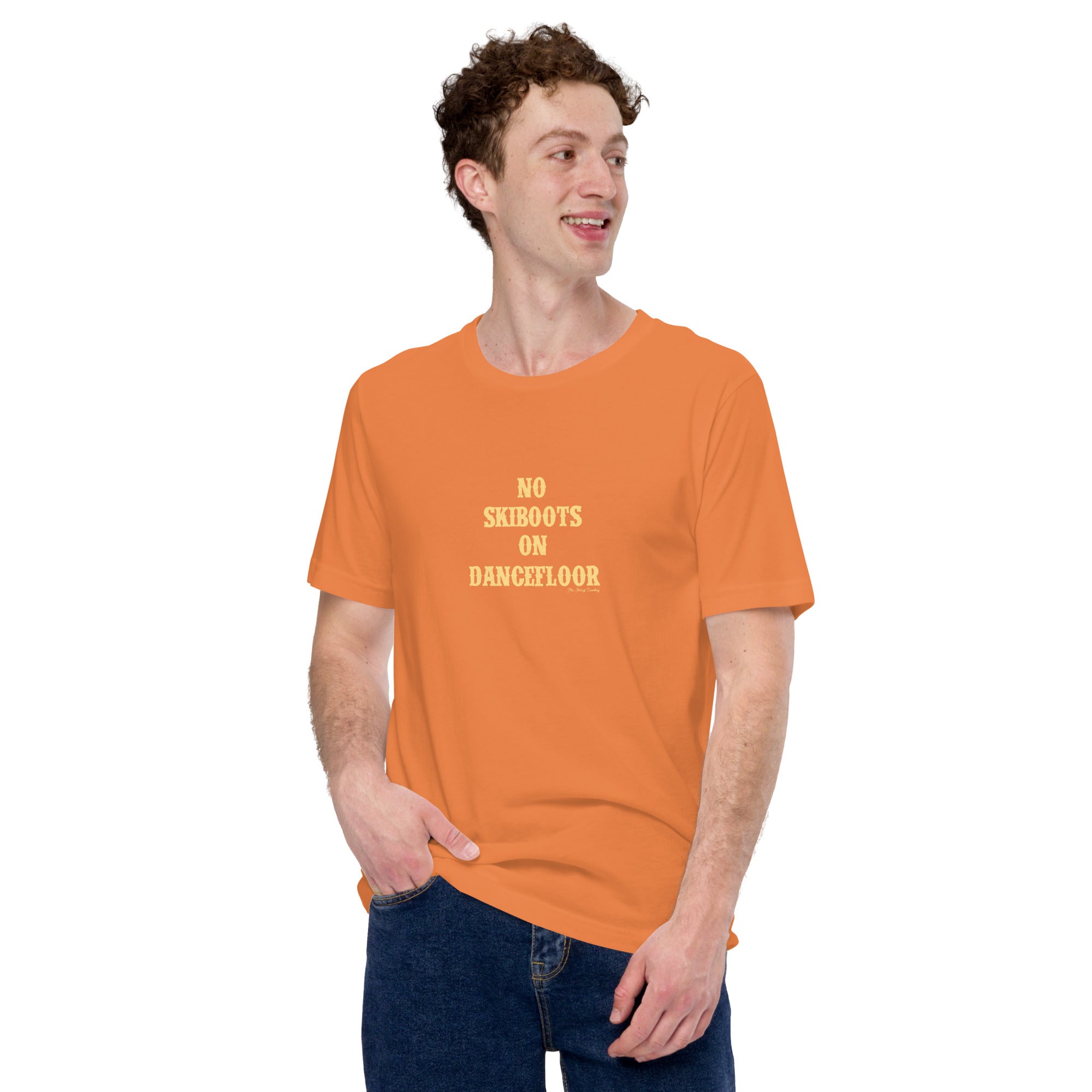 Unisex t-shirt No Skiboots on Dancefloor on bright colors