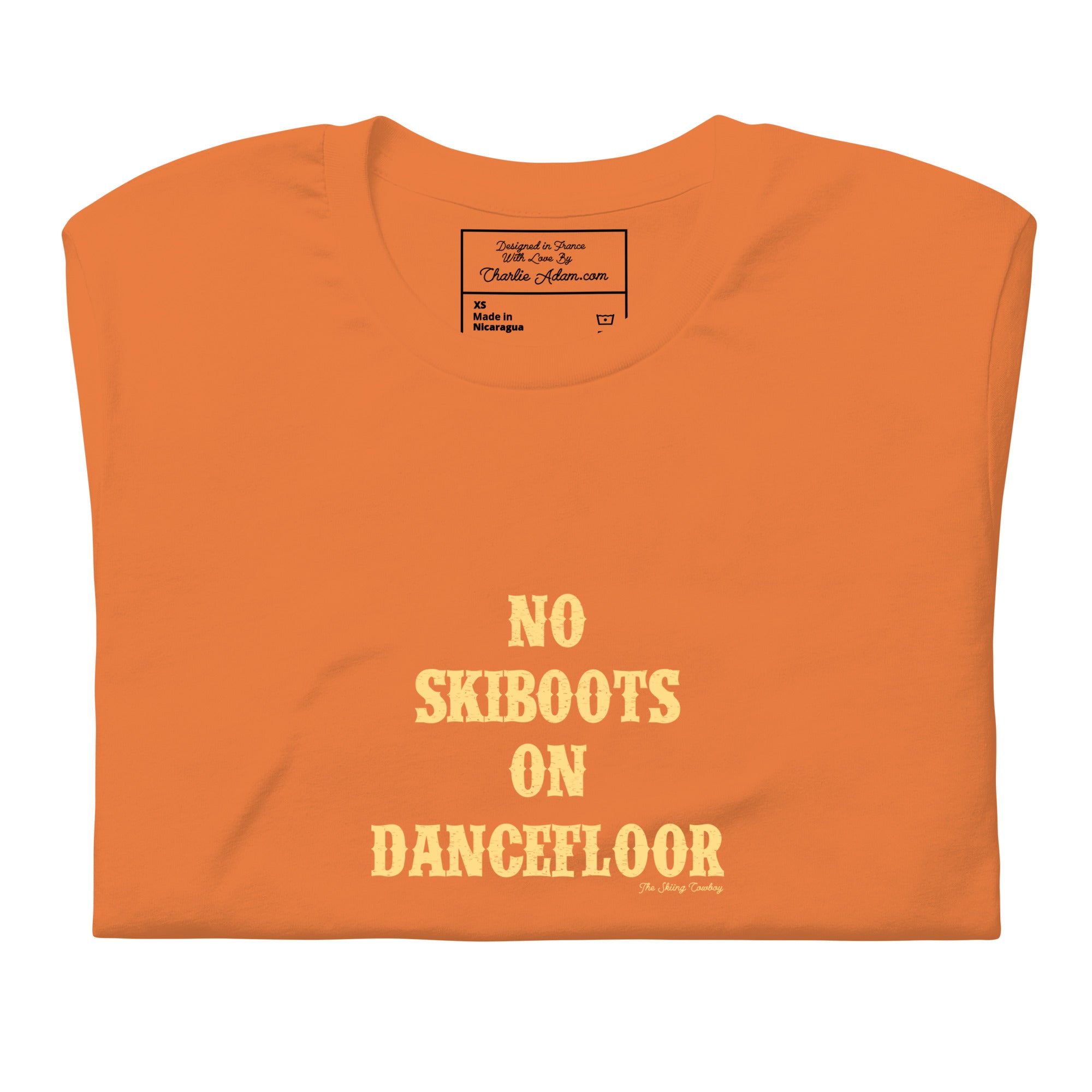 Unisex t-shirt No Skiboots on Dancefloor on bright colors