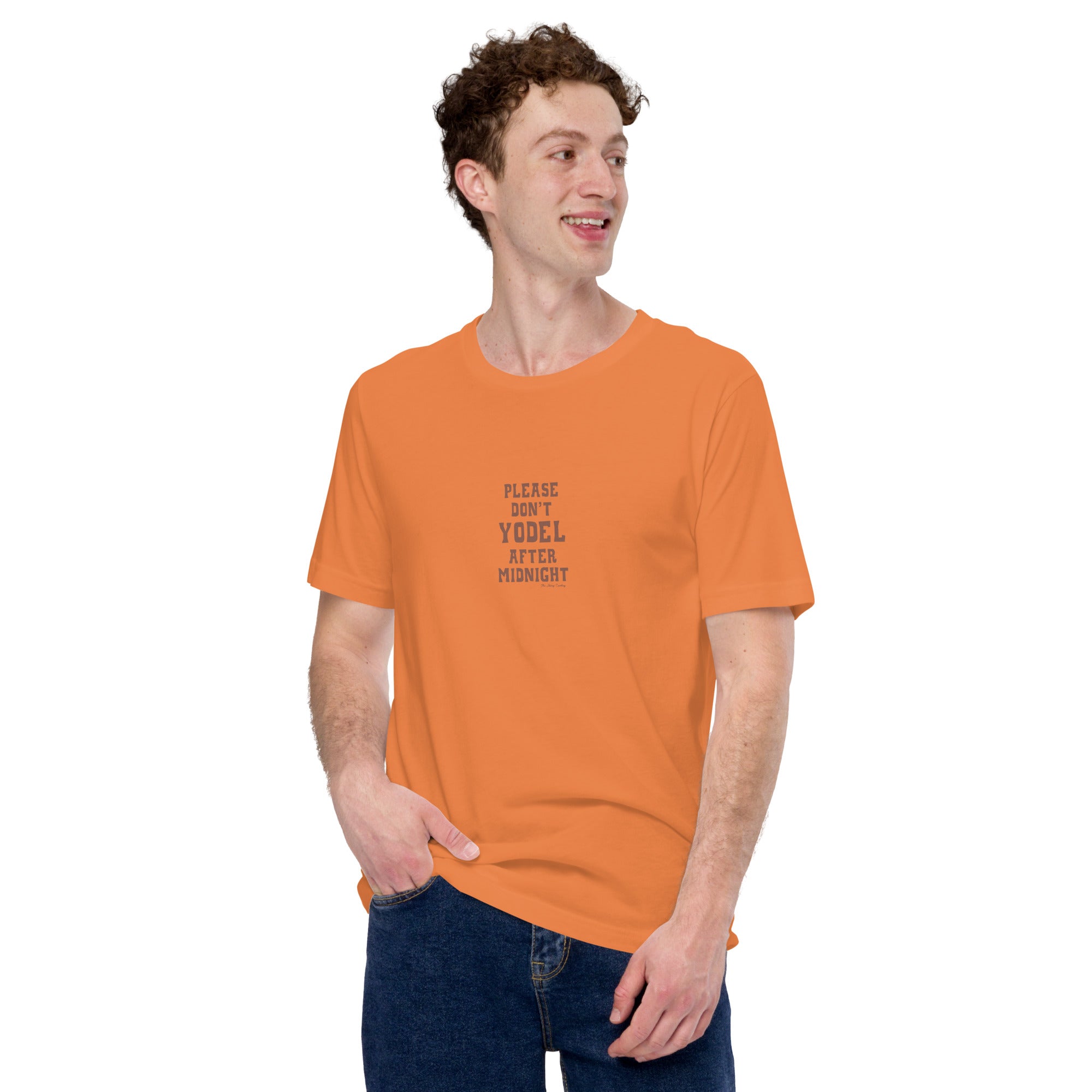 Unisex t-shirt Don't Yodel After Midnight on bright colors