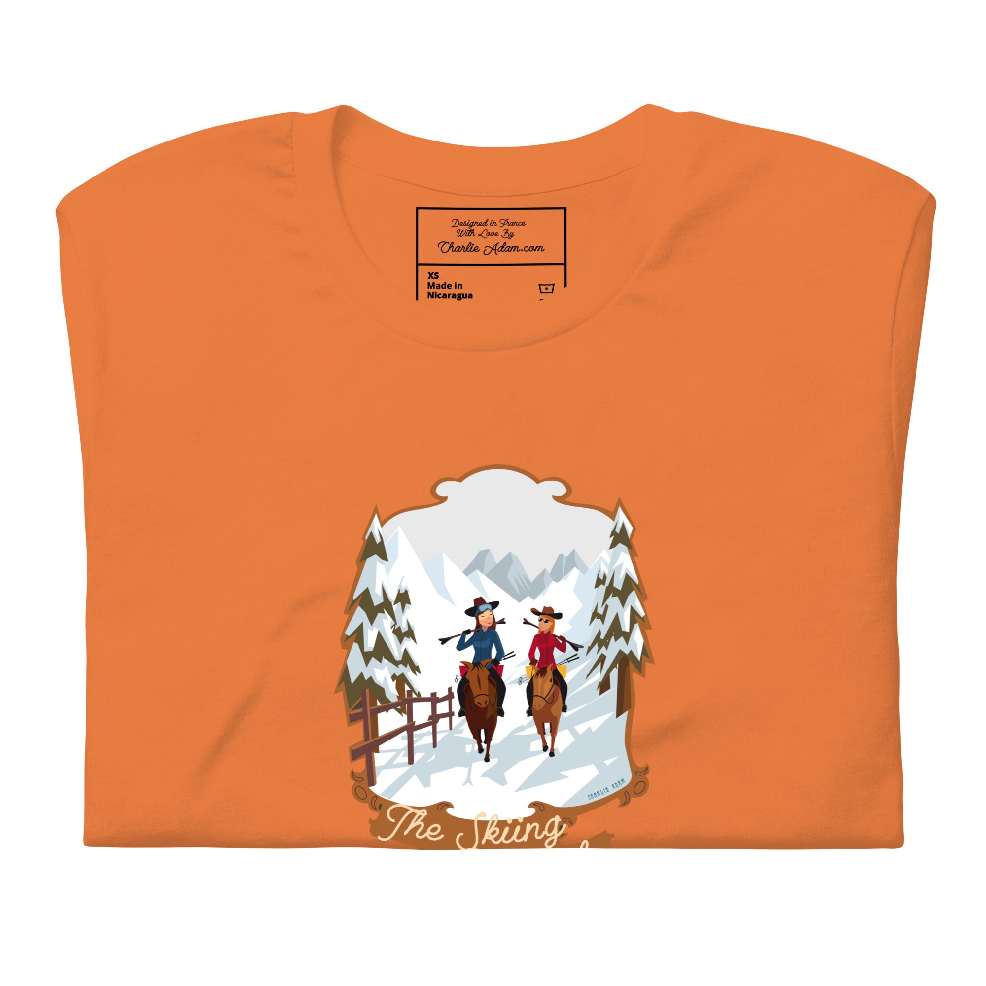 Unisex cotton t-shirt The Skiing Cowgirl on bright colors