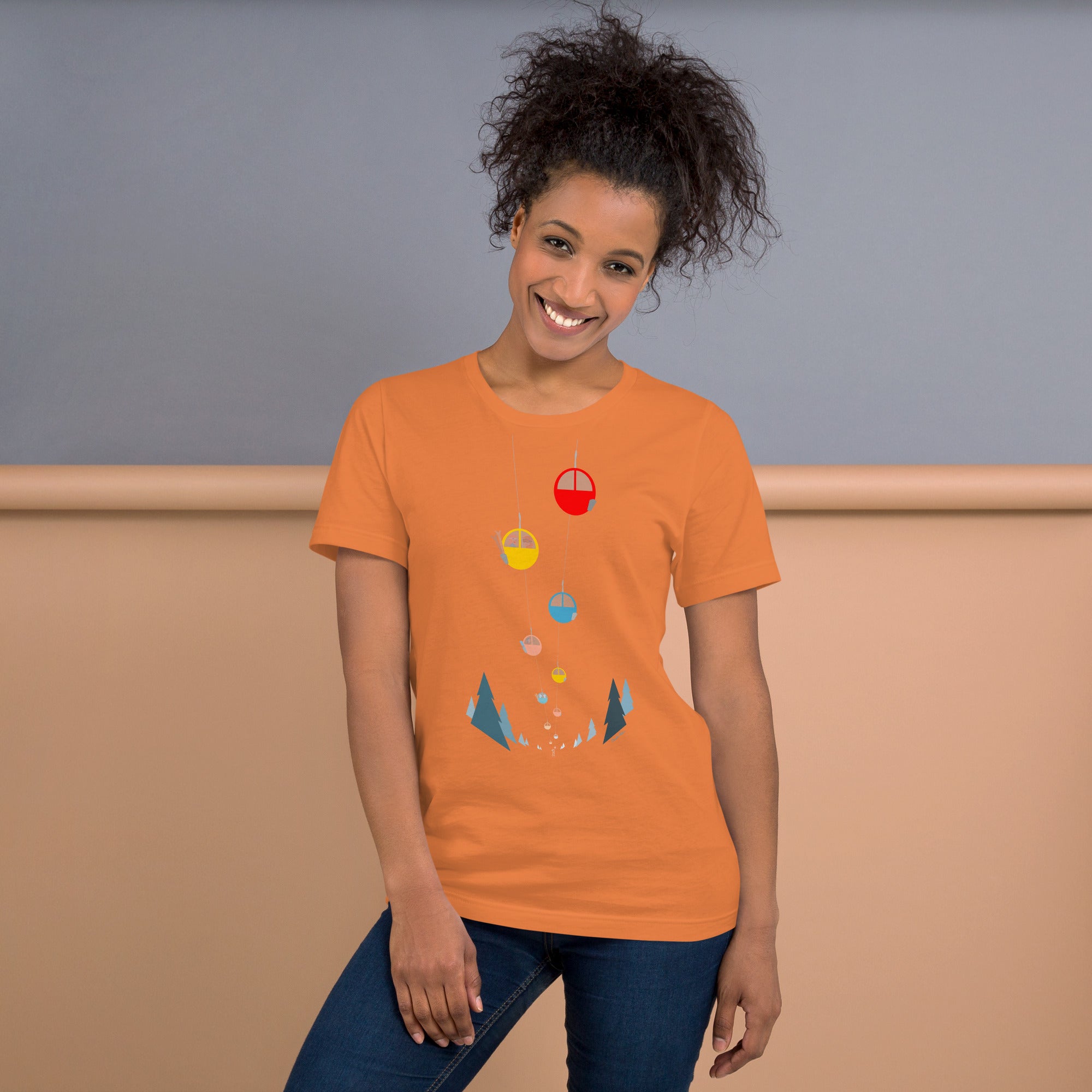 Unisex cotton t-shirt Gondolas in the mist on bright colors