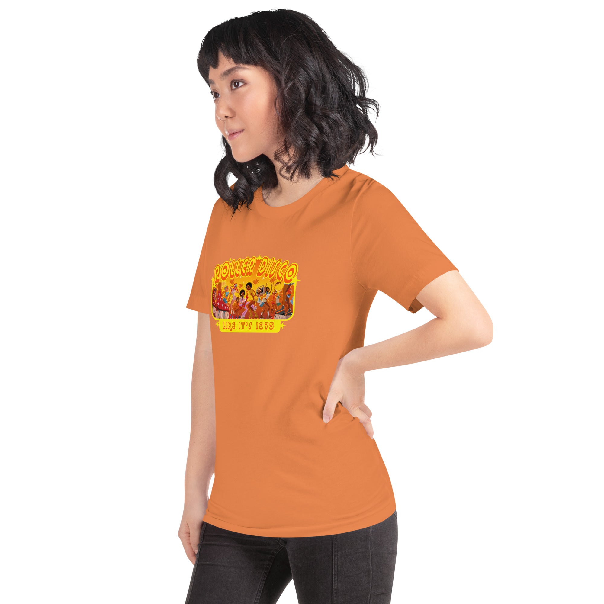 Unisex t-shirt Roller Disco 1975 on bright colors